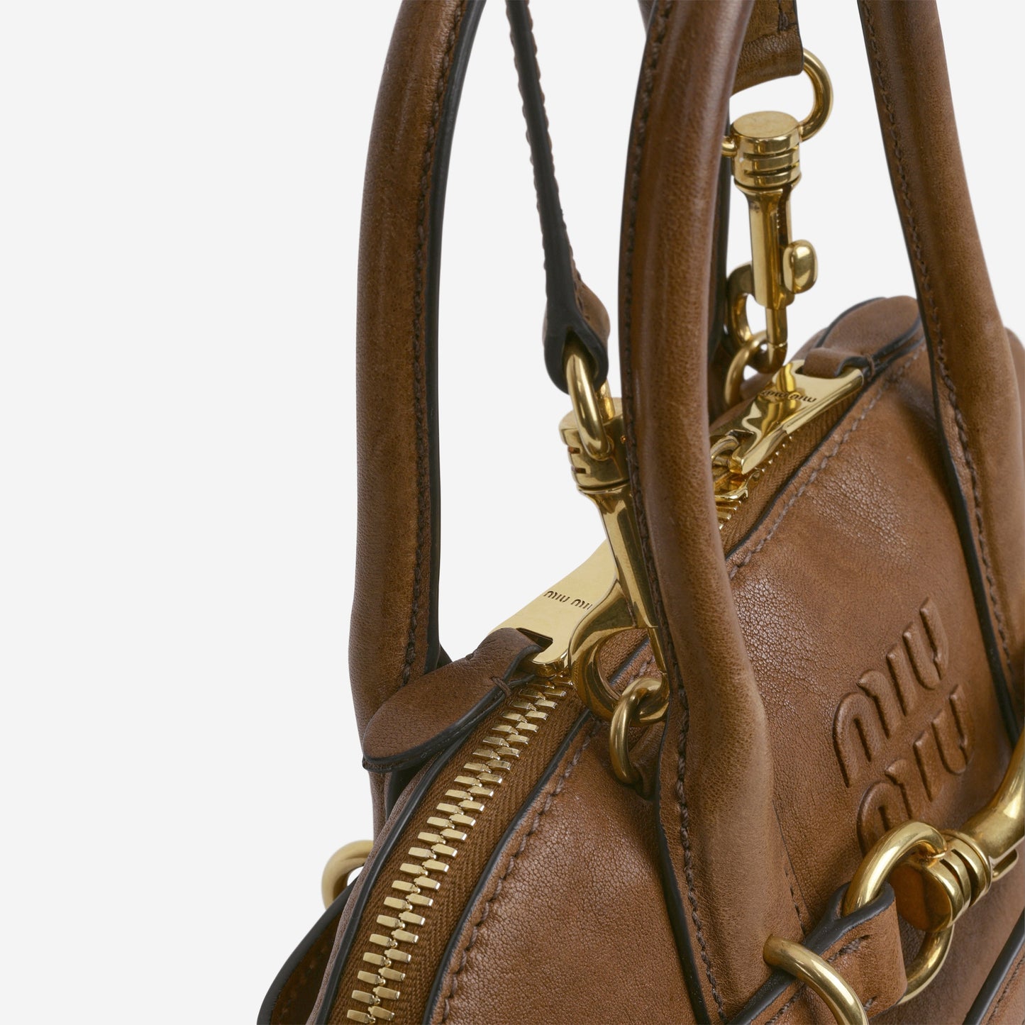 Miu Miu Small Aventure Top Handle - Oak Nappa Leather | Antique Gold Hardware