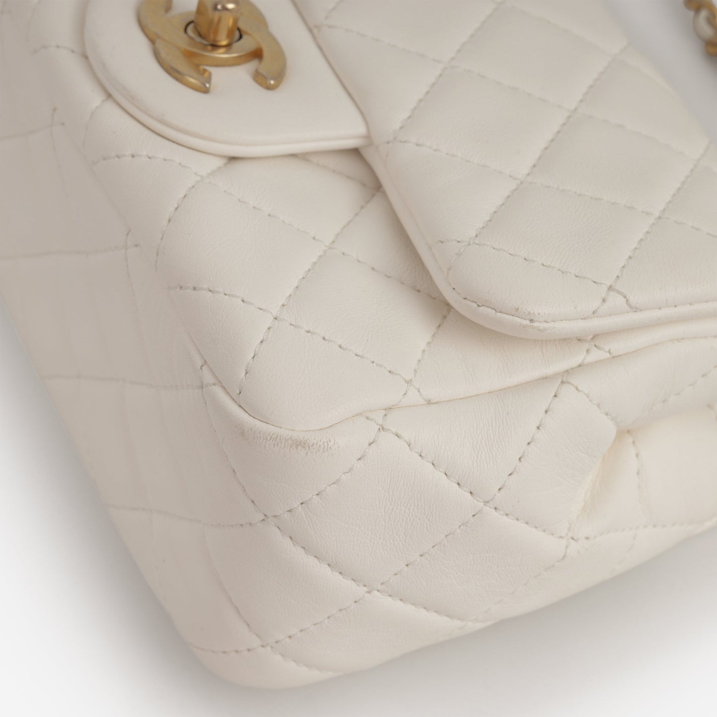Chanel Mini Flap Square Pearl Crush - White Lambskin | Gold Hardware