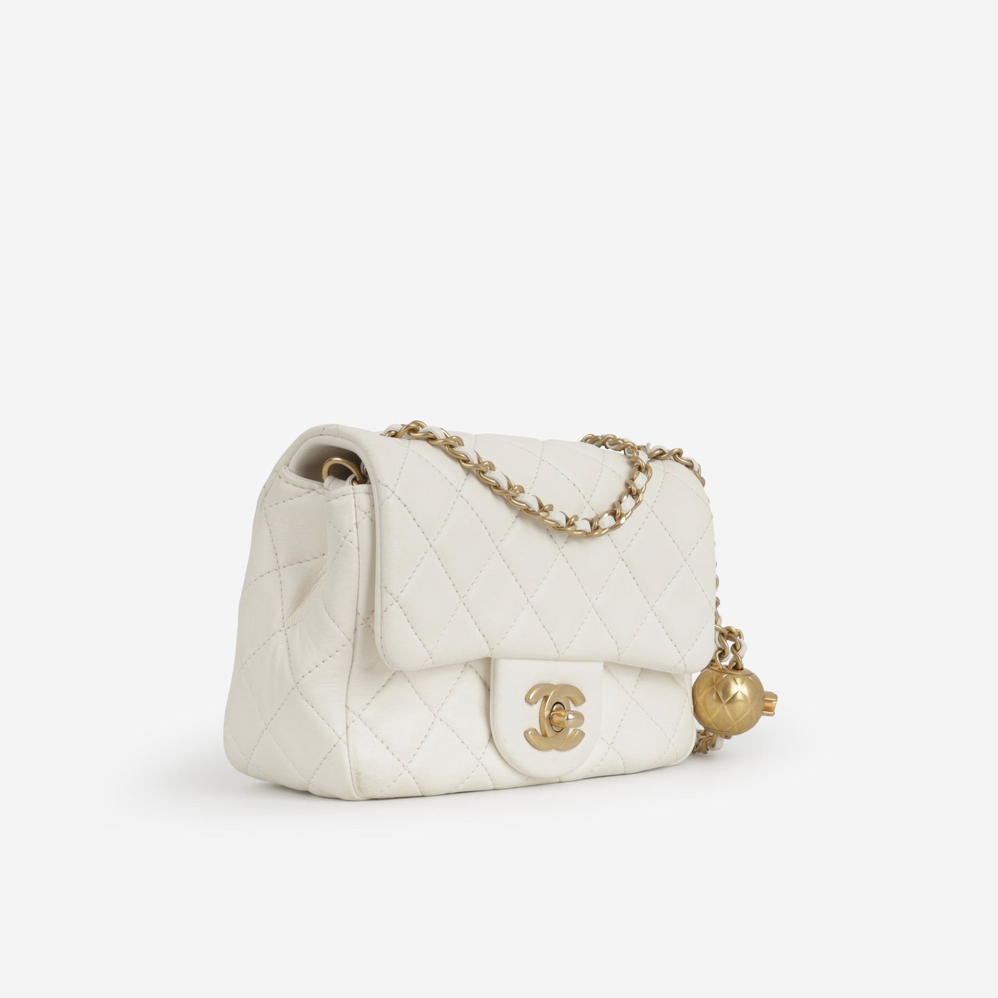 Chanel Mini Flap Square Pearl Crush - White Lambskin | Gold Hardware