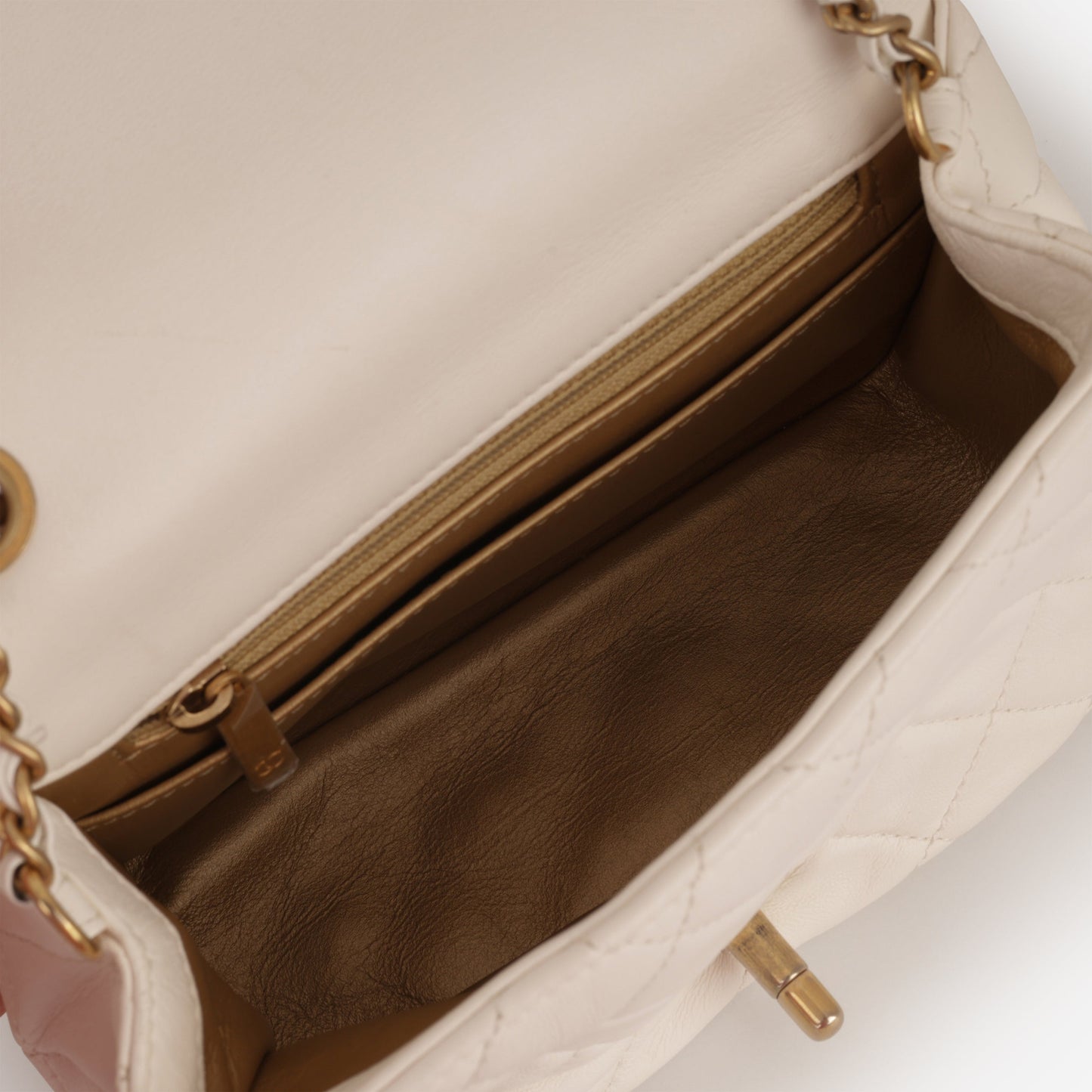 Chanel Mini Flap Square Pearl Crush - White Lambskin | Gold Hardware