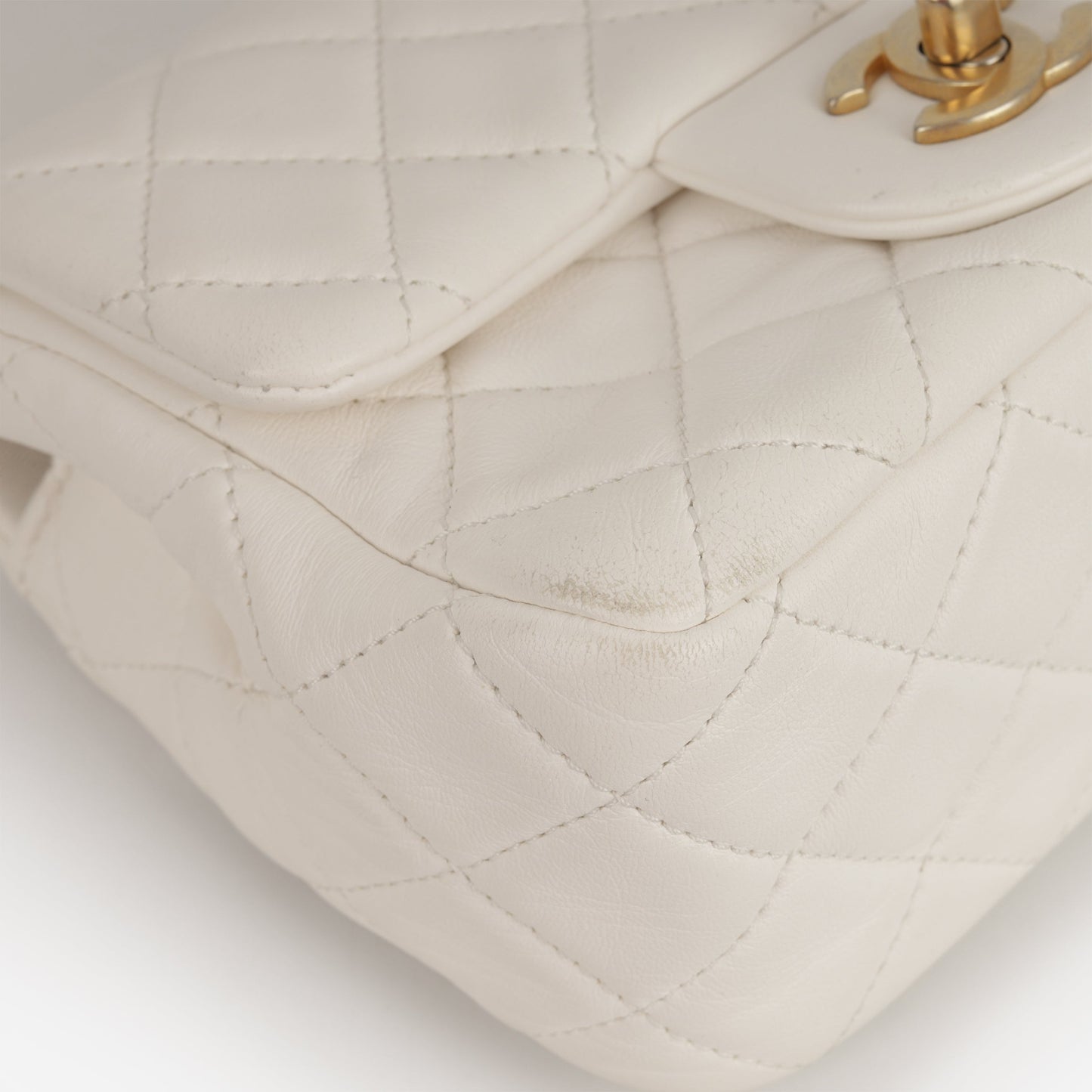 Chanel Mini Flap Square Pearl Crush - White Lambskin | Gold Hardware