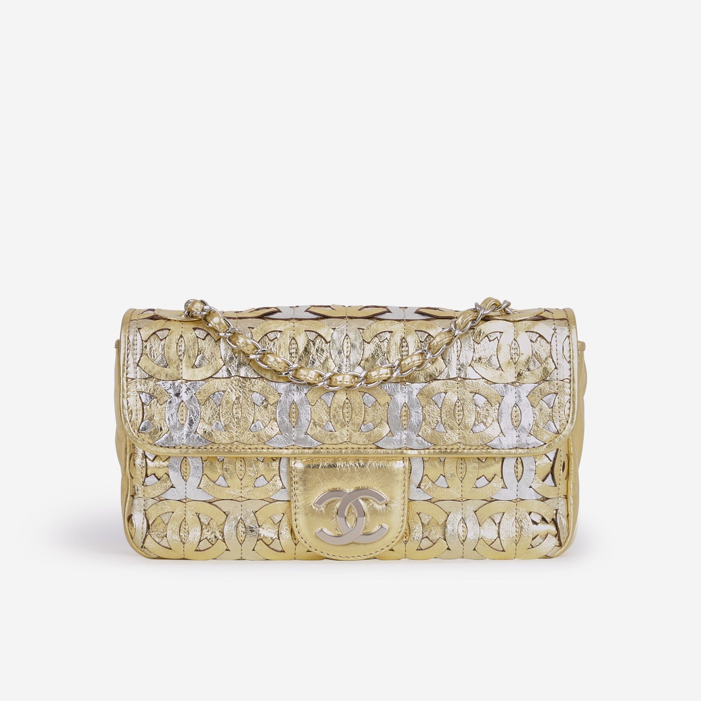 Chanel Chanel Laser Cut CC Flap - Silver / Gold Calfskin | Silver Hardware