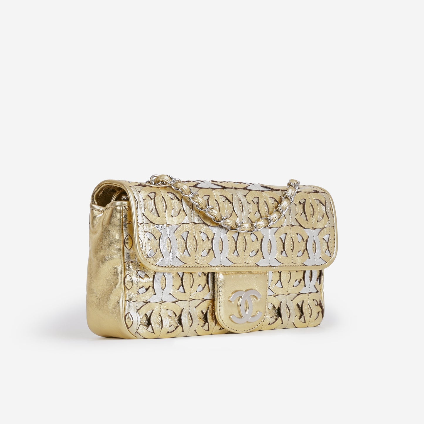 Chanel Chanel Laser Cut CC Flap - Silver / Gold Calfskin | Silver Hardware