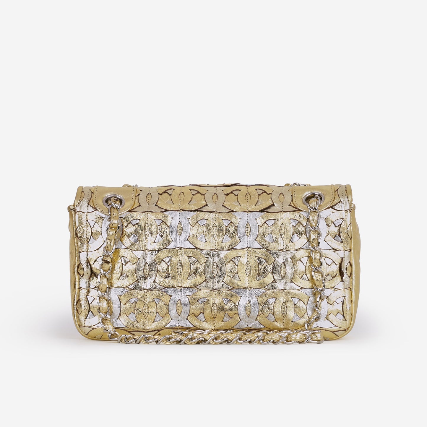 Chanel Chanel Laser Cut CC Flap - Silver / Gold Calfskin | Silver Hardware