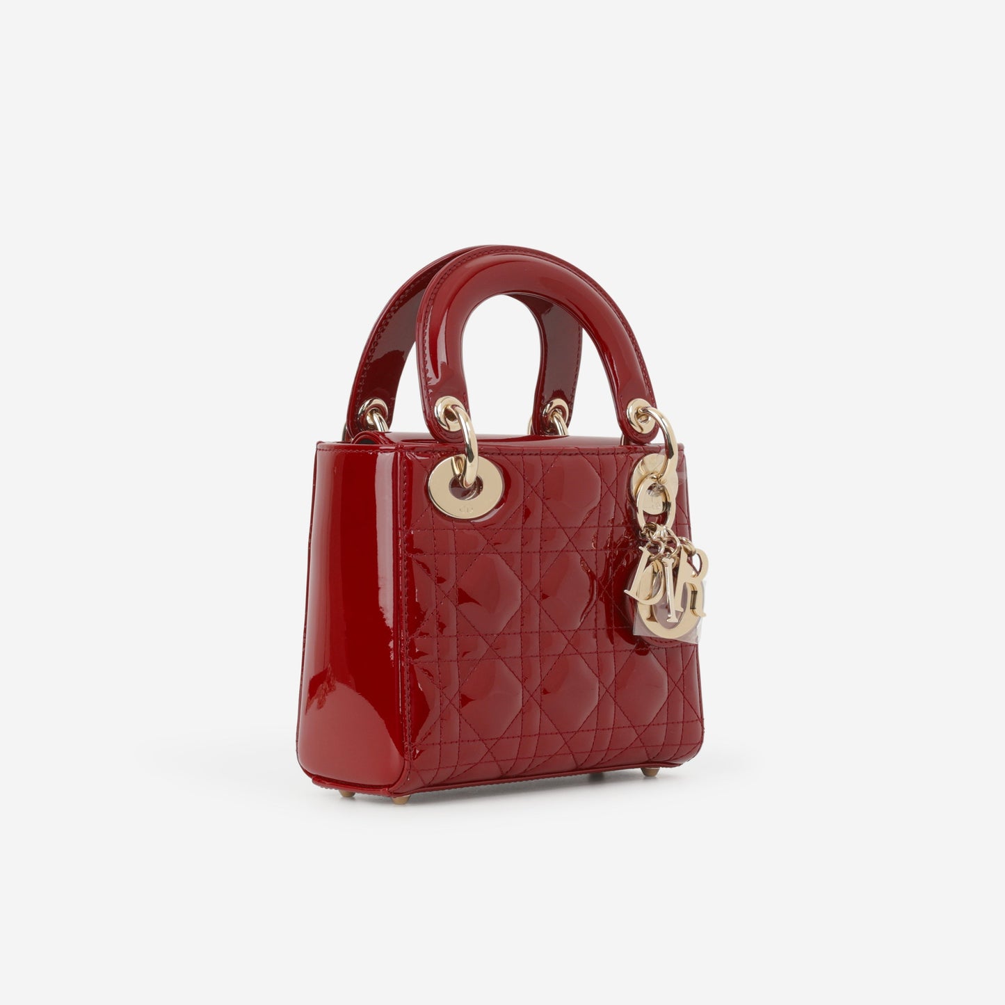 Dior Mini Lady Dior - Cherry Red Patent | Champagne Gold Hardware