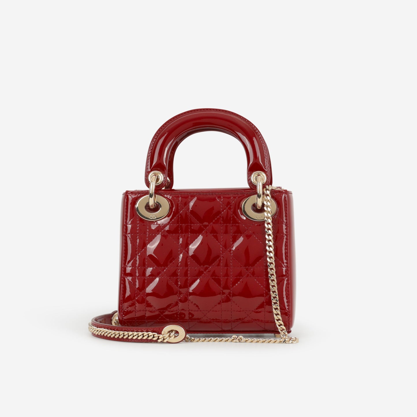 Dior Mini Lady Dior - Cherry Red Patent | Champagne Gold Hardware