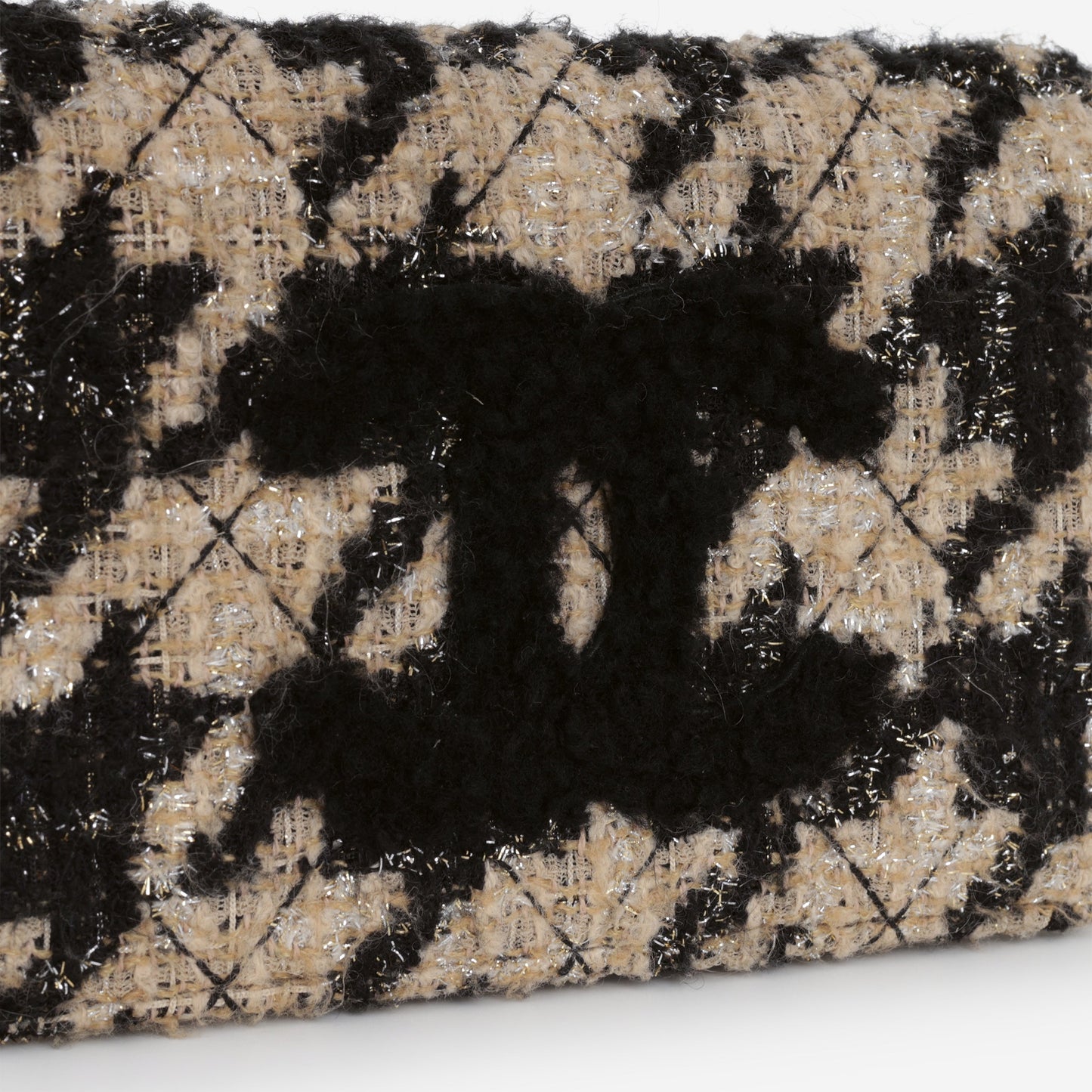 Chanel Wallet On Chain - Black / Beige Houndstooth | Champagne Gold Hardware