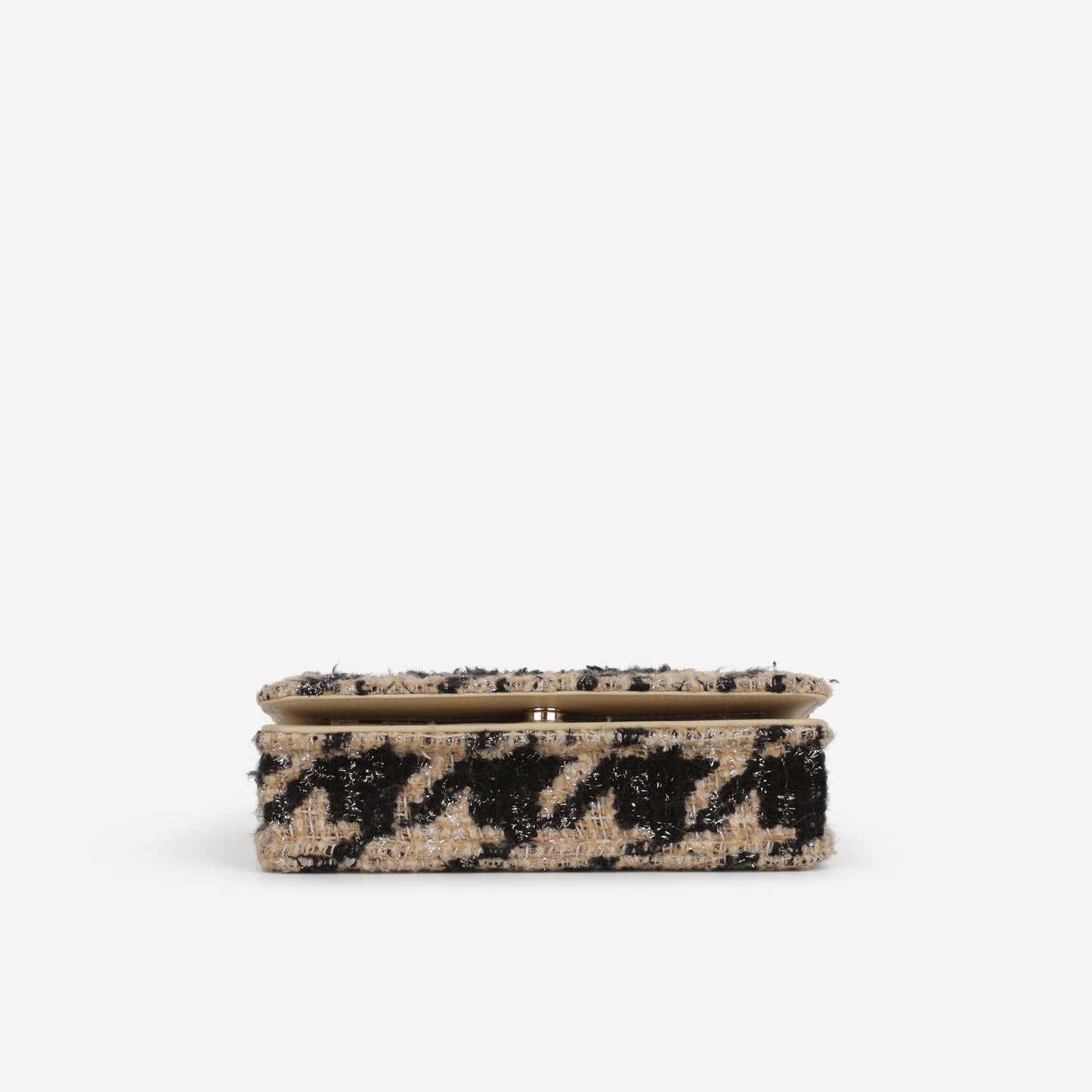 Chanel Wallet On Chain - Black / Beige Houndstooth | Champagne Gold Hardware