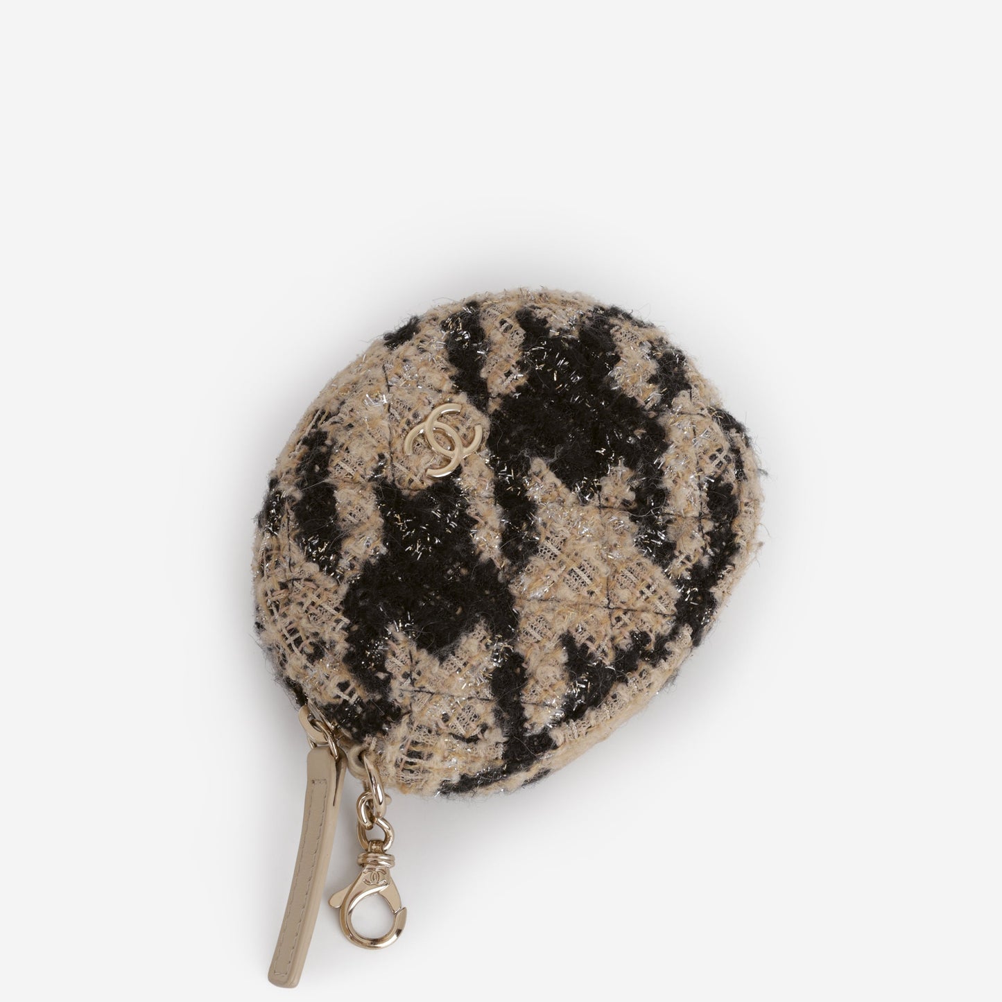 Chanel Wallet On Chain - Black / Beige Houndstooth | Champagne Gold Hardware