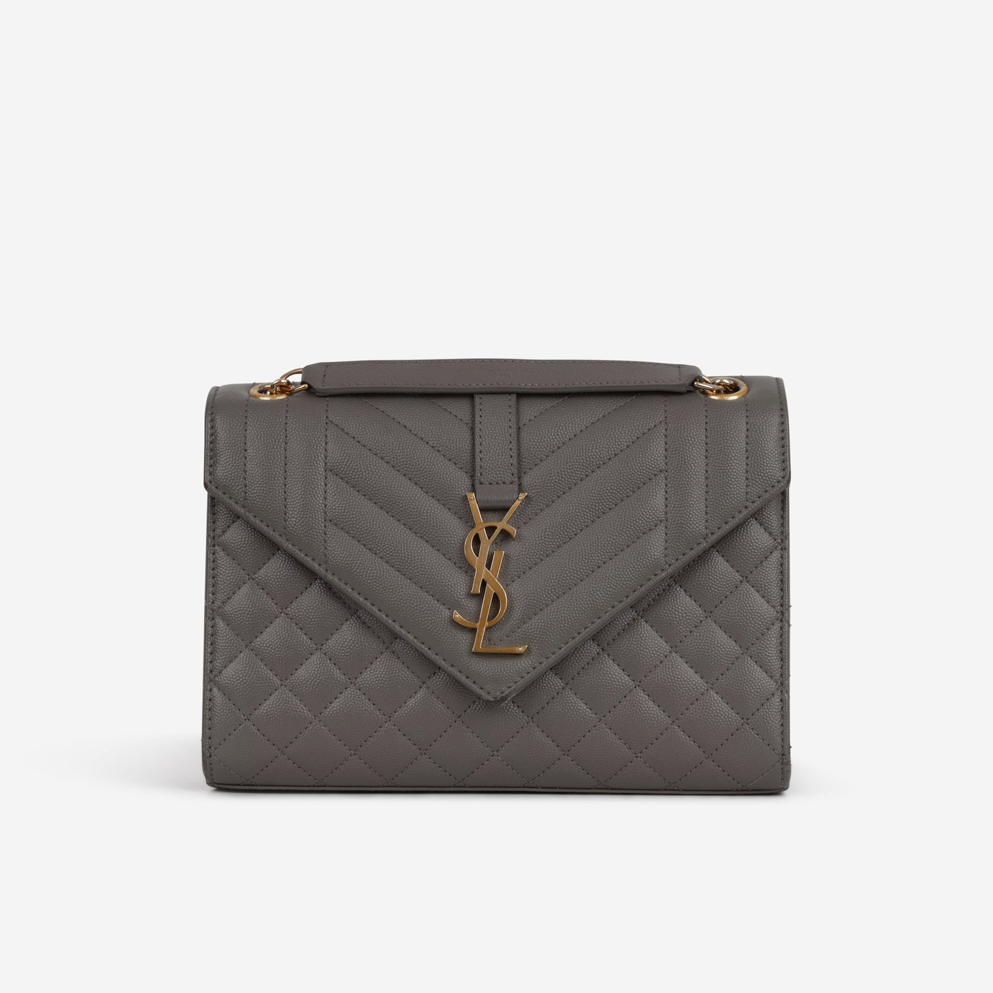 Saint Laurent Medium Envelope - Grey Grained | Gold Hardware