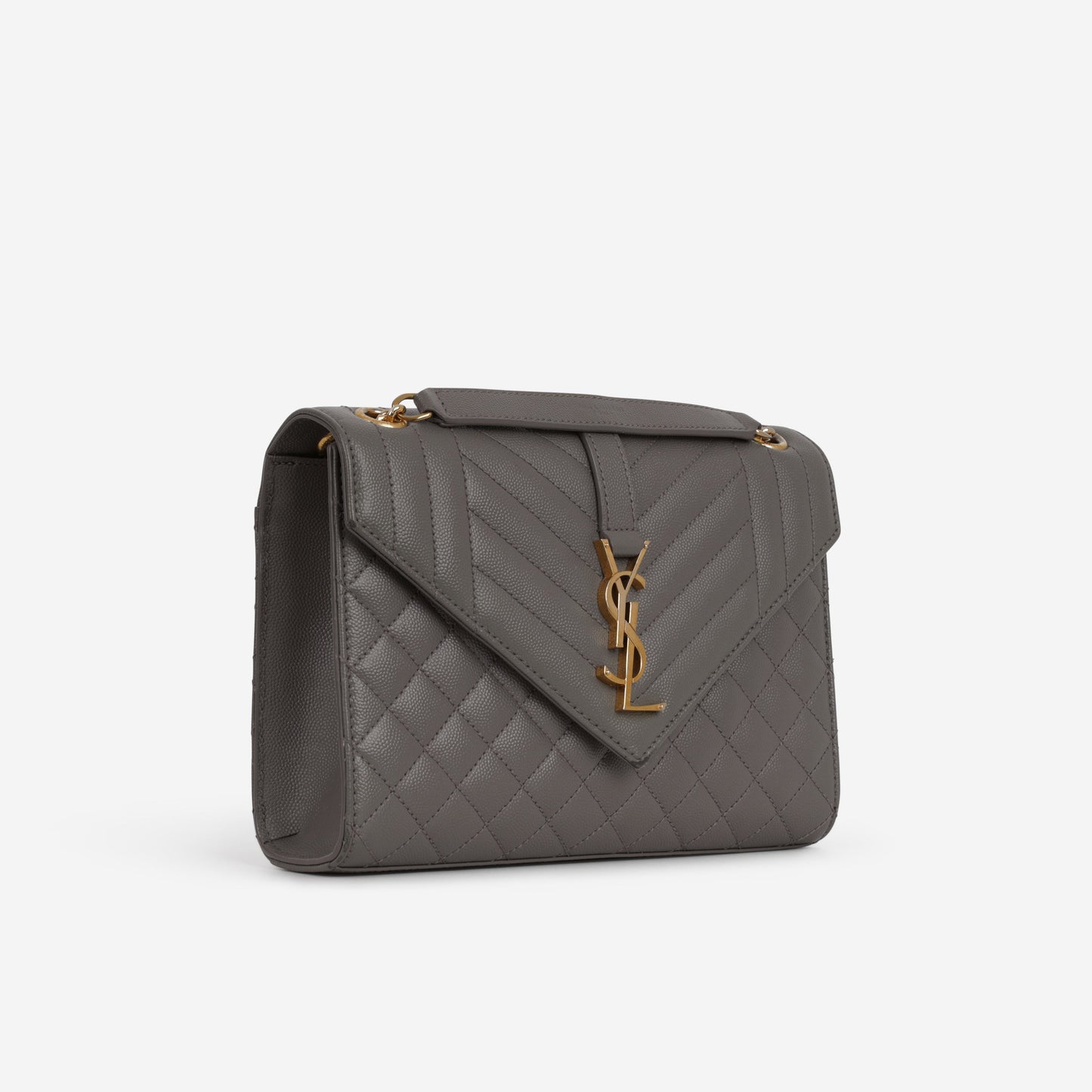 Saint Laurent Medium Envelope - Grey Grained | Gold Hardware