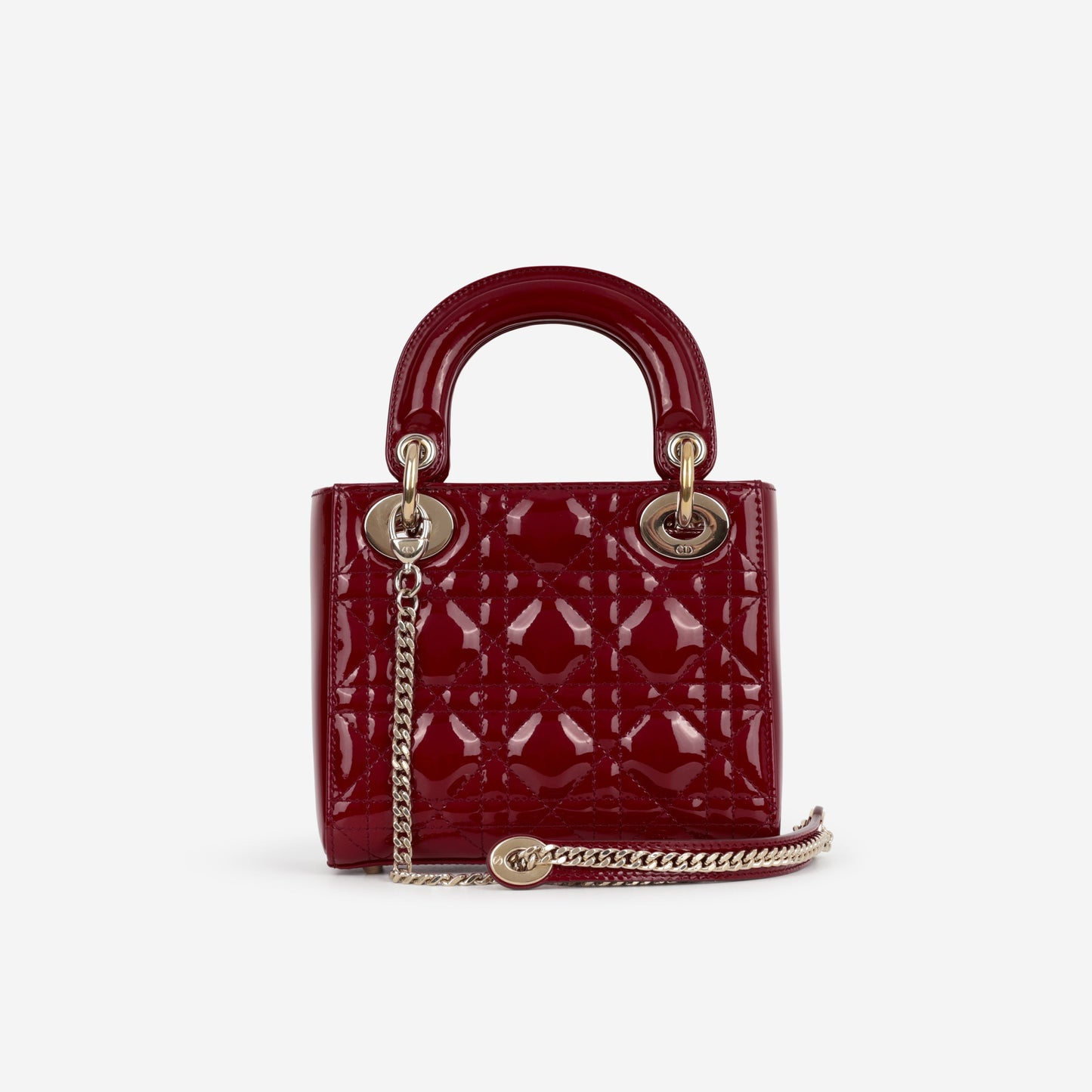 Dior Mini Lady Dior - Cherry Red Patent | Champagne Gold Hardware