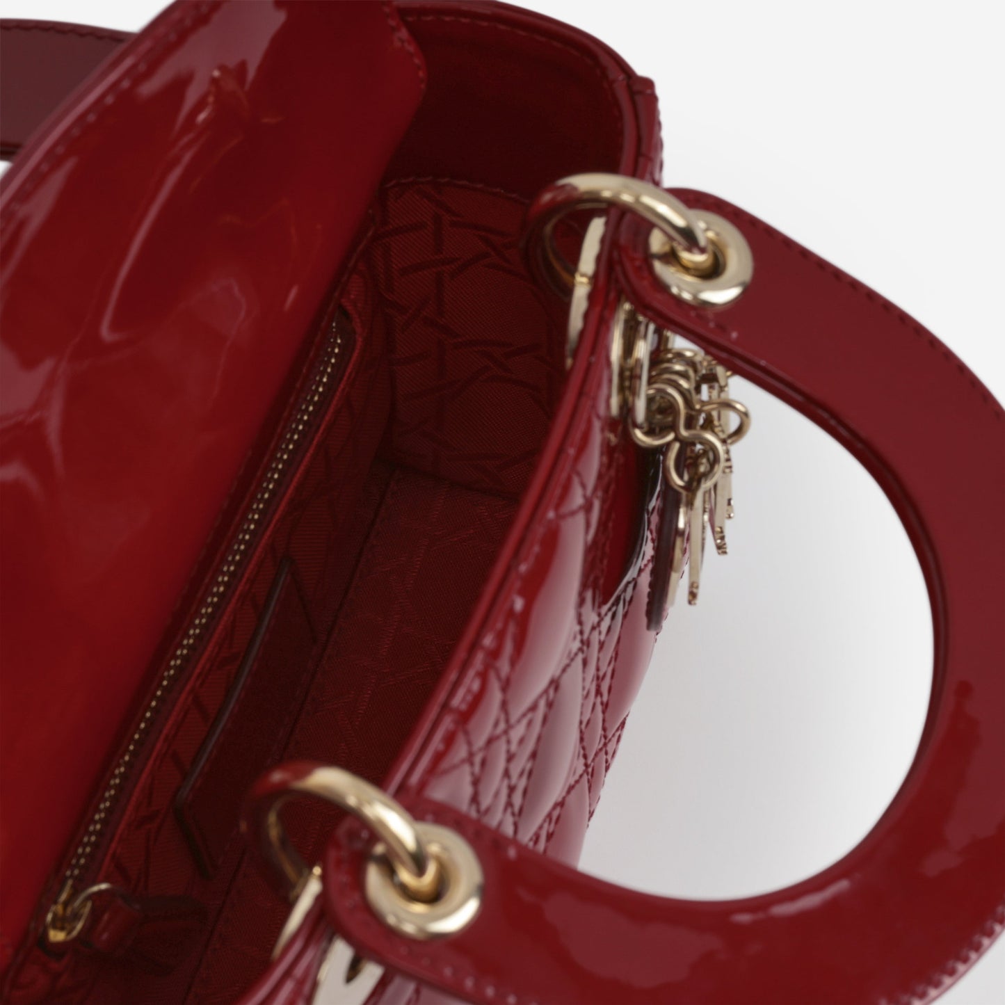 Dior Mini Lady Dior - Cherry Red Patent | Champagne Gold Hardware
