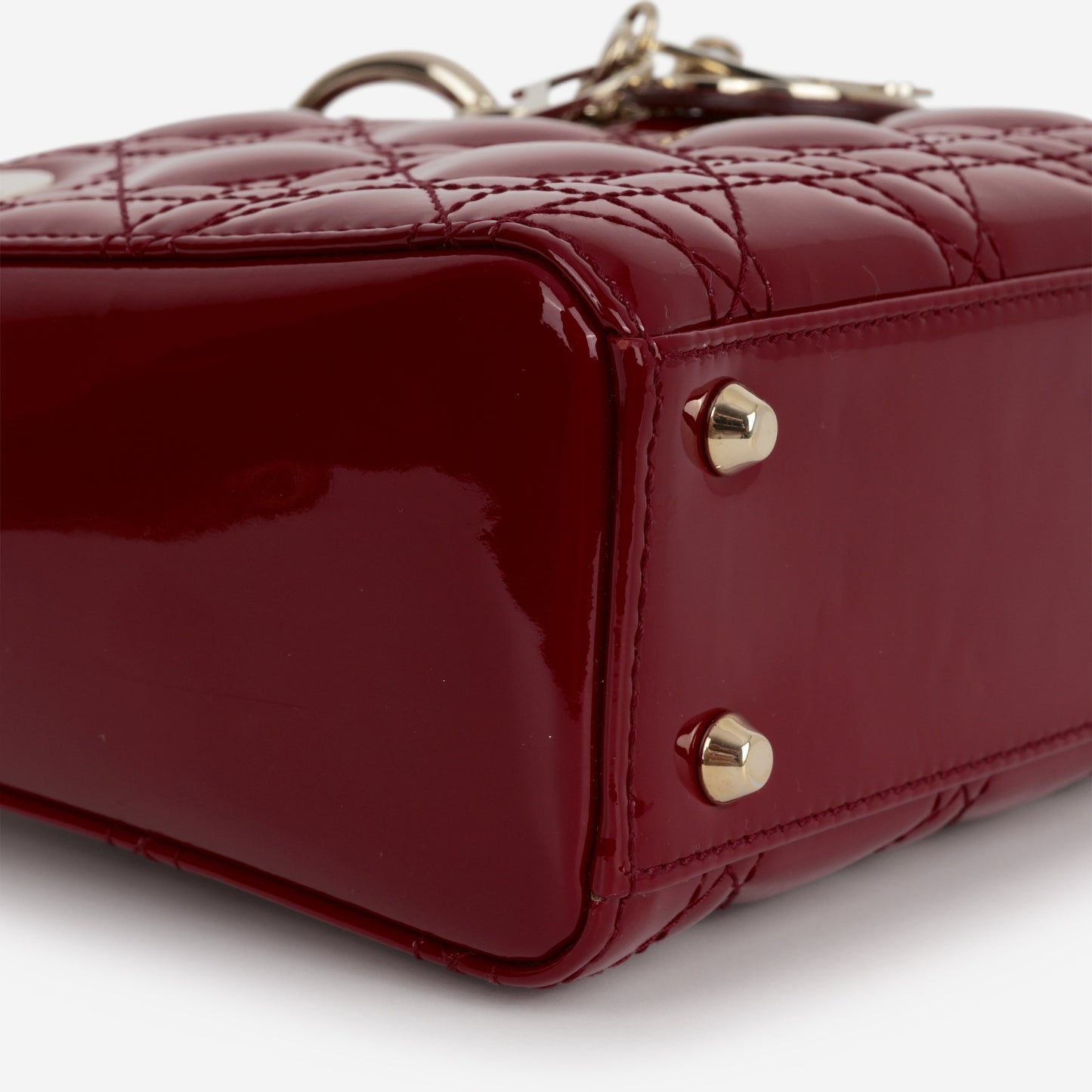 Dior Mini Lady Dior - Cherry Red Patent | Champagne Gold Hardware