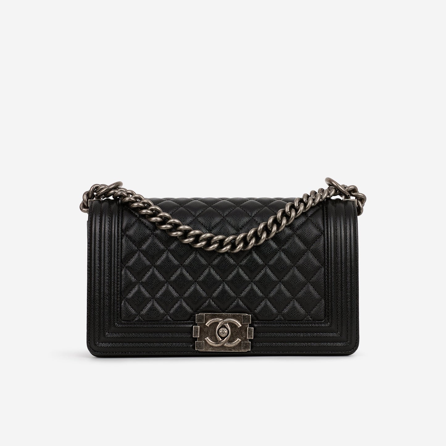Chanel Old Medium Boy Bag - Black Caviar | Ruthenium Hardware