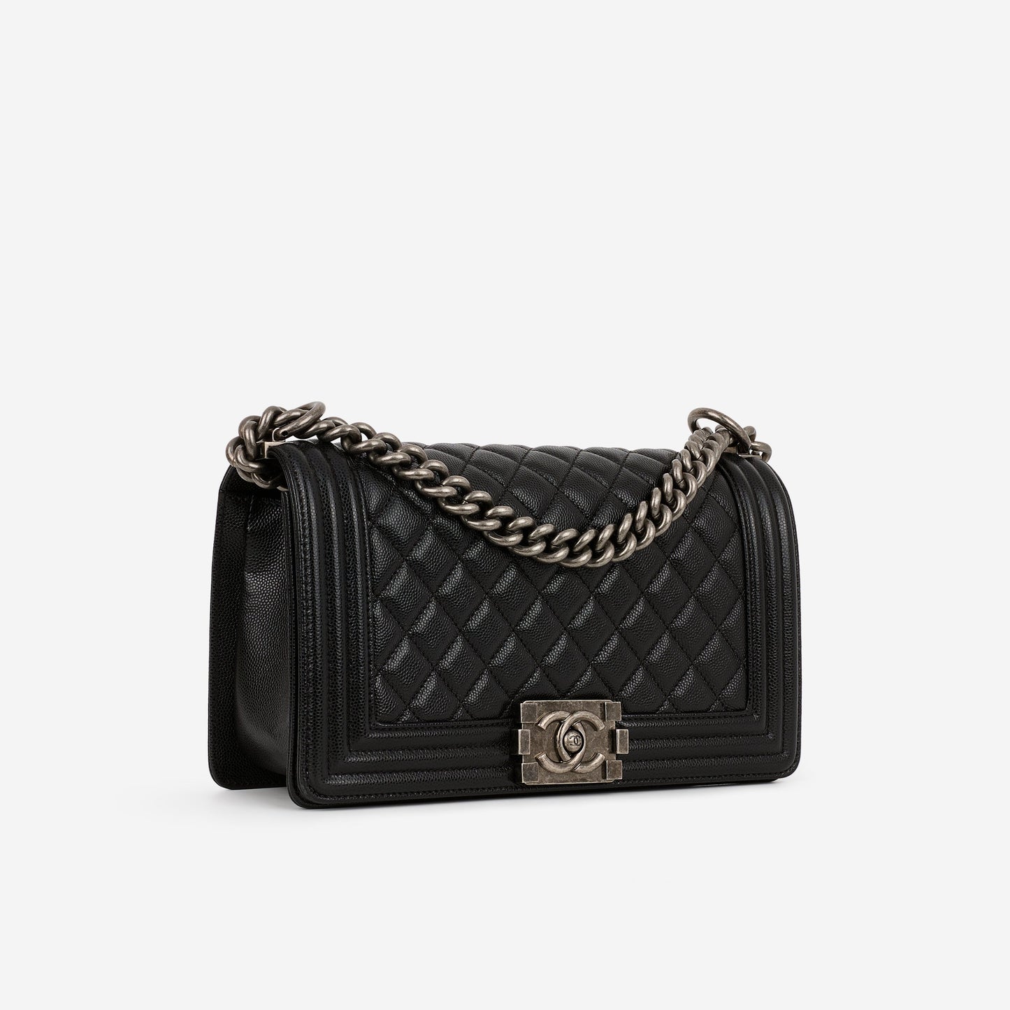 Chanel Old Medium Boy Bag - Black Caviar | Ruthenium Hardware