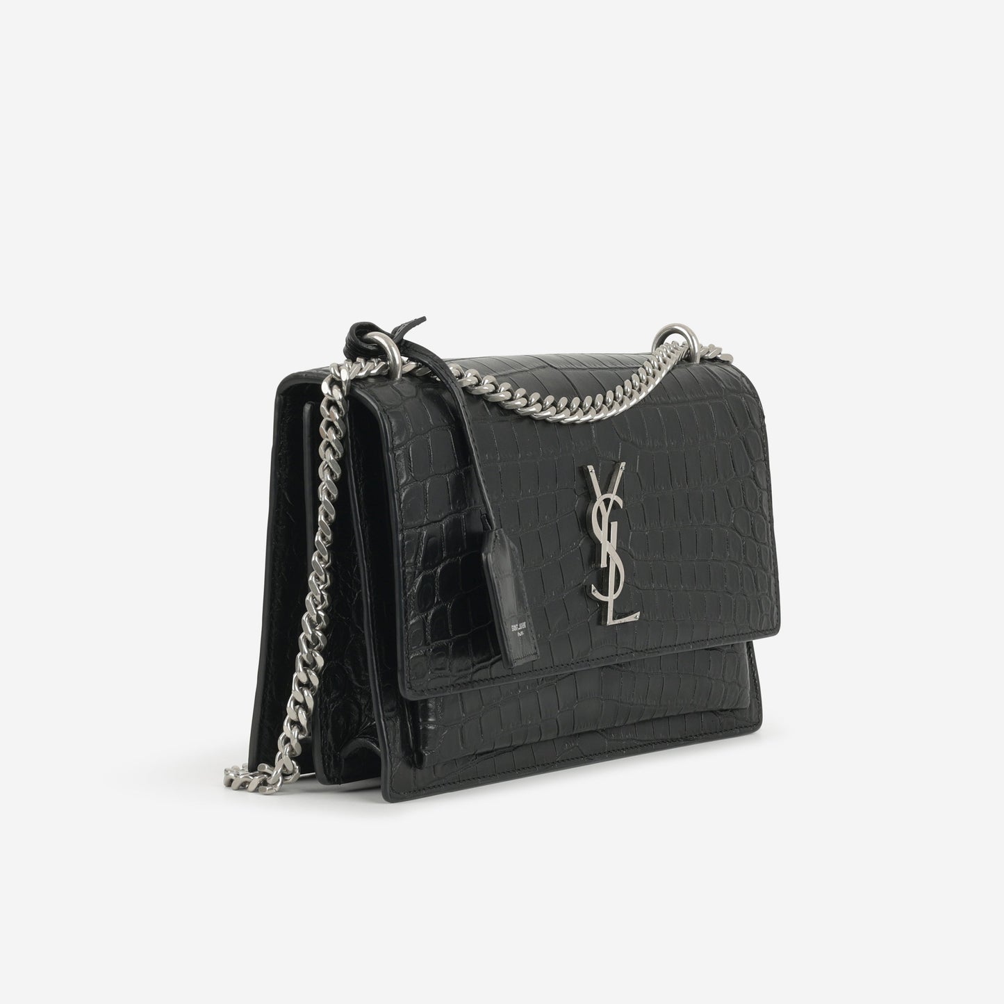 Saint Laurent Medium Sunset - Black Crocodile Embossed | Silver Hardware