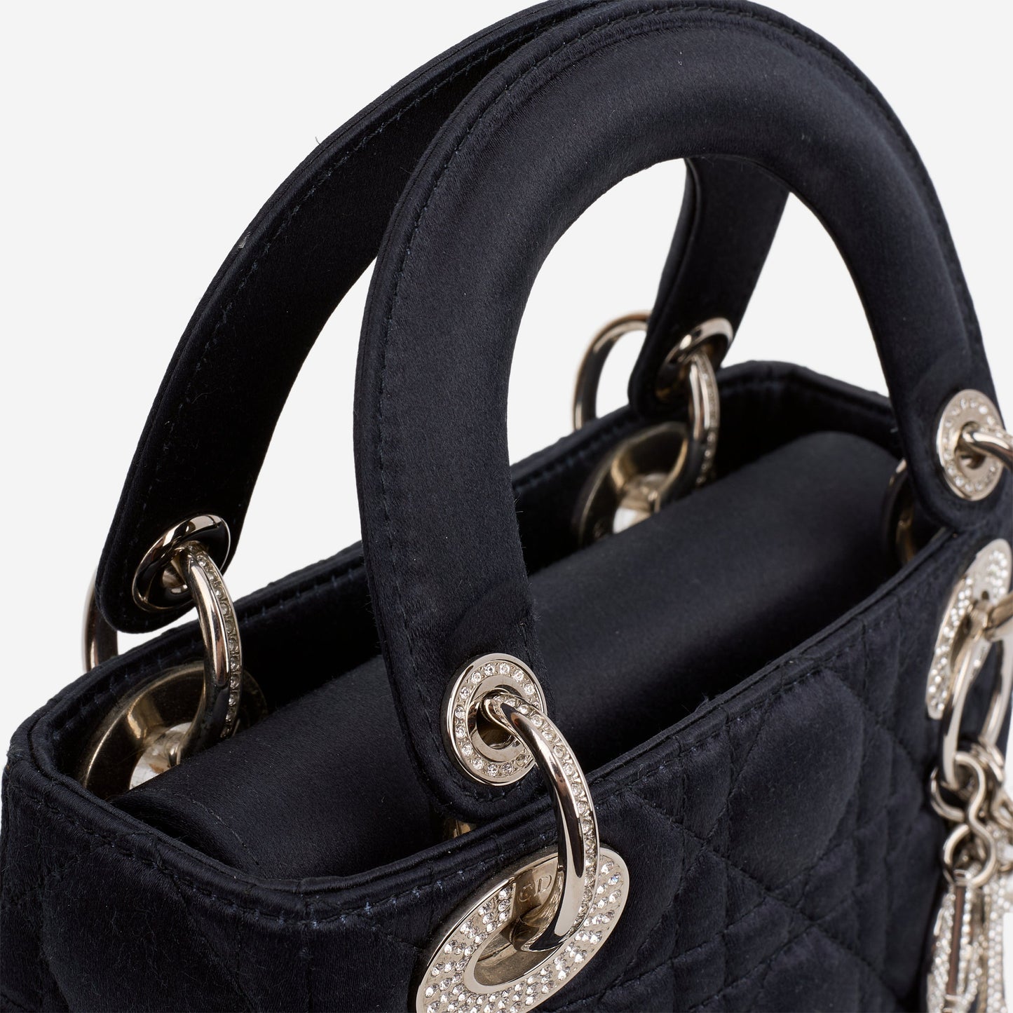 Dior Mini Lady Dior - Navy Satin with Strass | Silver Hardware