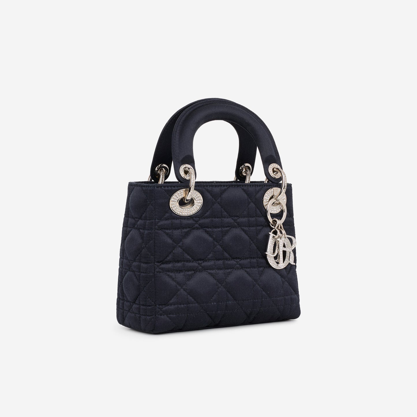 Dior Mini Lady Dior - Navy Satin with Strass | Silver Hardware