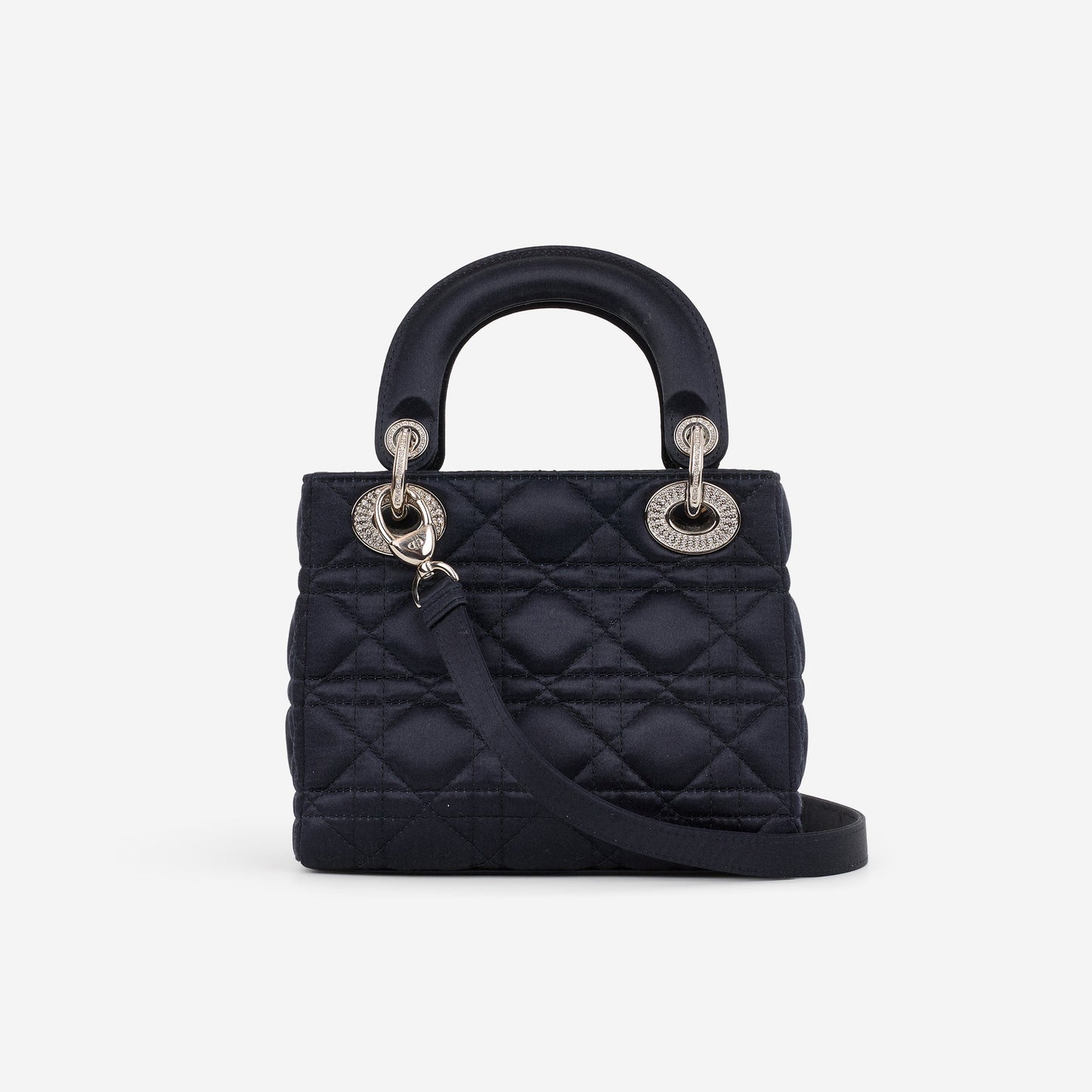 Dior Mini Lady Dior - Navy Satin with Strass | Silver Hardware