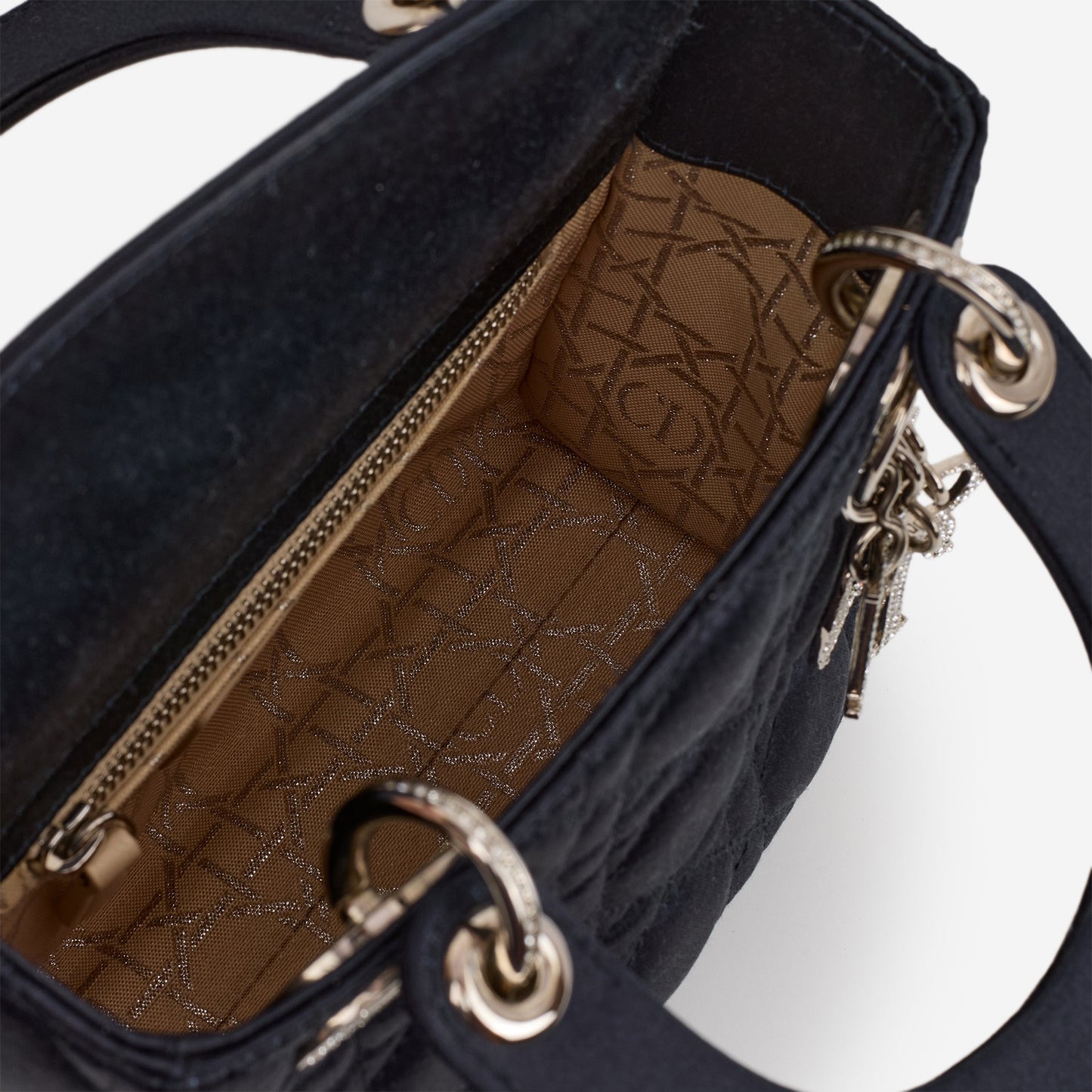 Dior Mini Lady Dior - Navy Satin with Strass | Silver Hardware