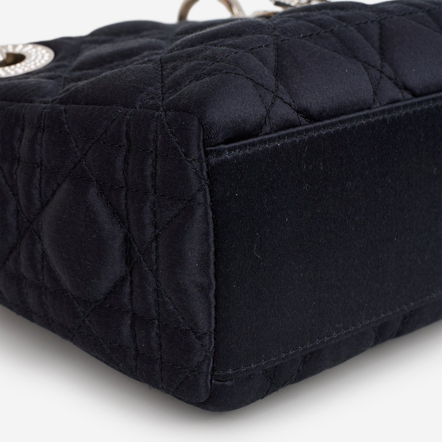 Dior Mini Lady Dior - Navy Satin with Strass | Silver Hardware