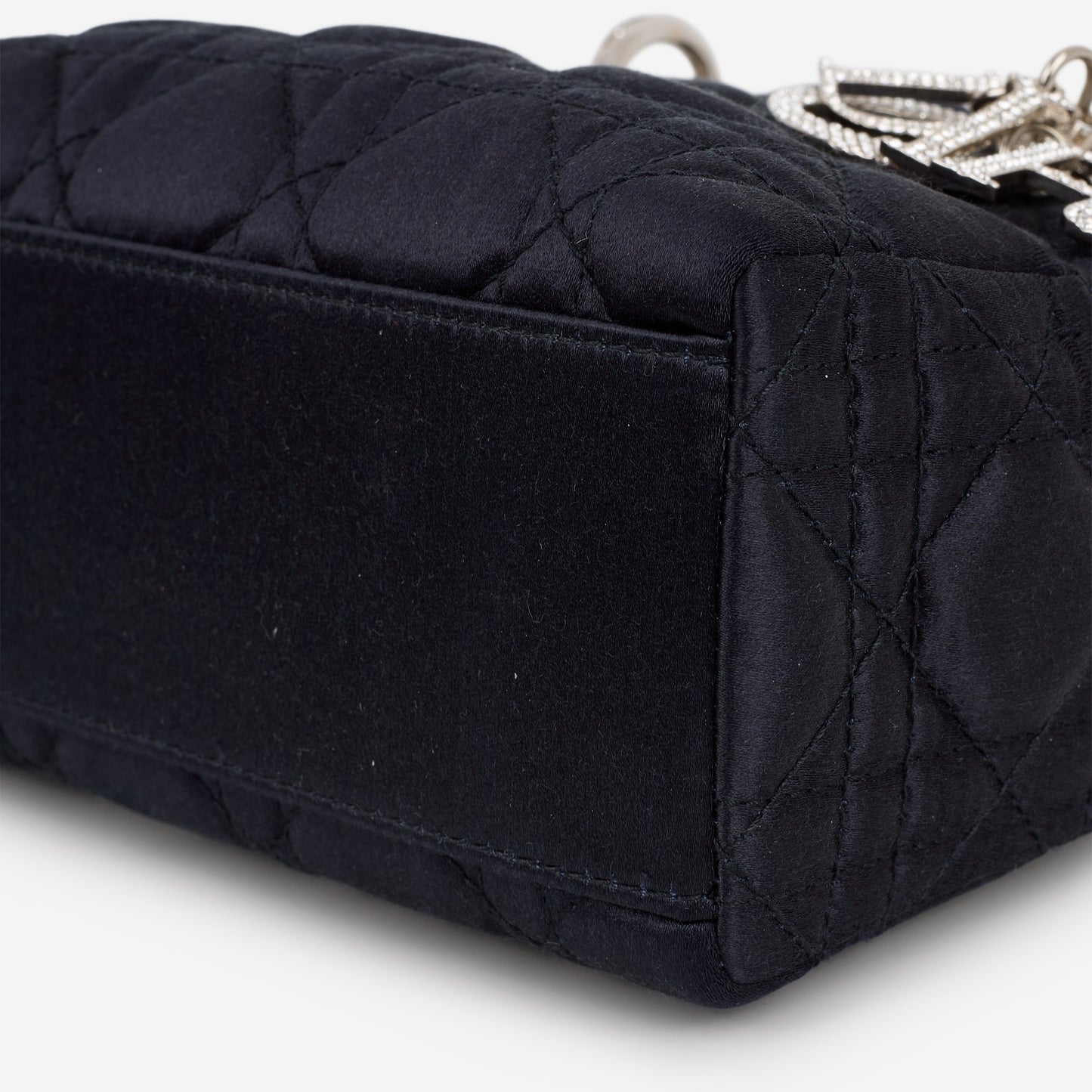 Dior Mini Lady Dior - Navy Satin with Strass | Silver Hardware