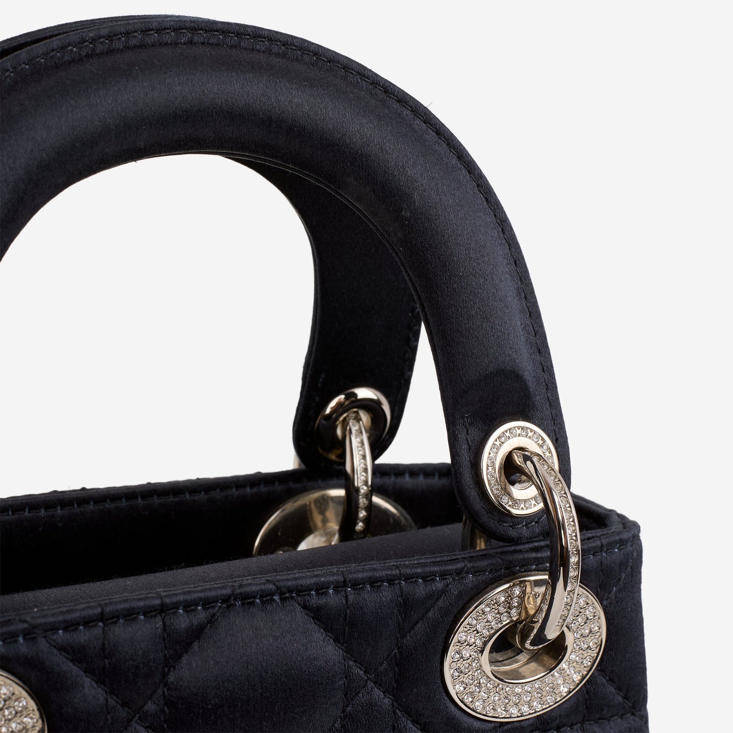 Dior Mini Lady Dior - Navy Satin with Strass | Silver Hardware