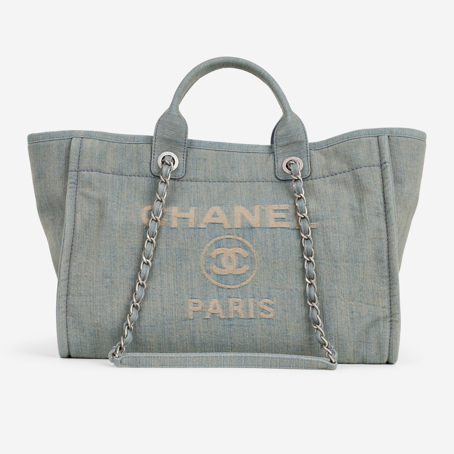 Chanel Large Deauville - Light Washed Denim | Brushed Silver Hardware