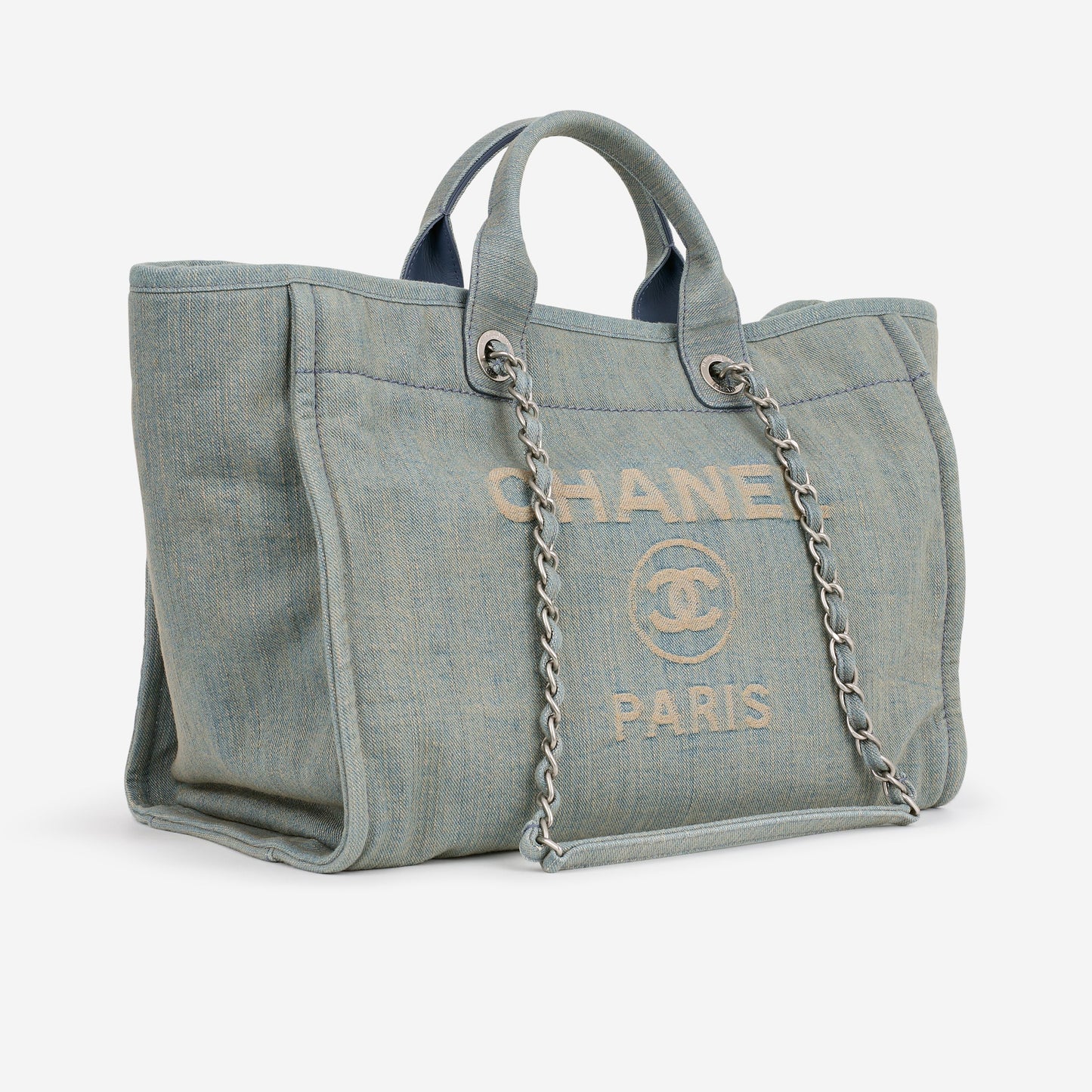 Chanel Large Deauville - Light Washed Denim | Brushed Silver Hardware