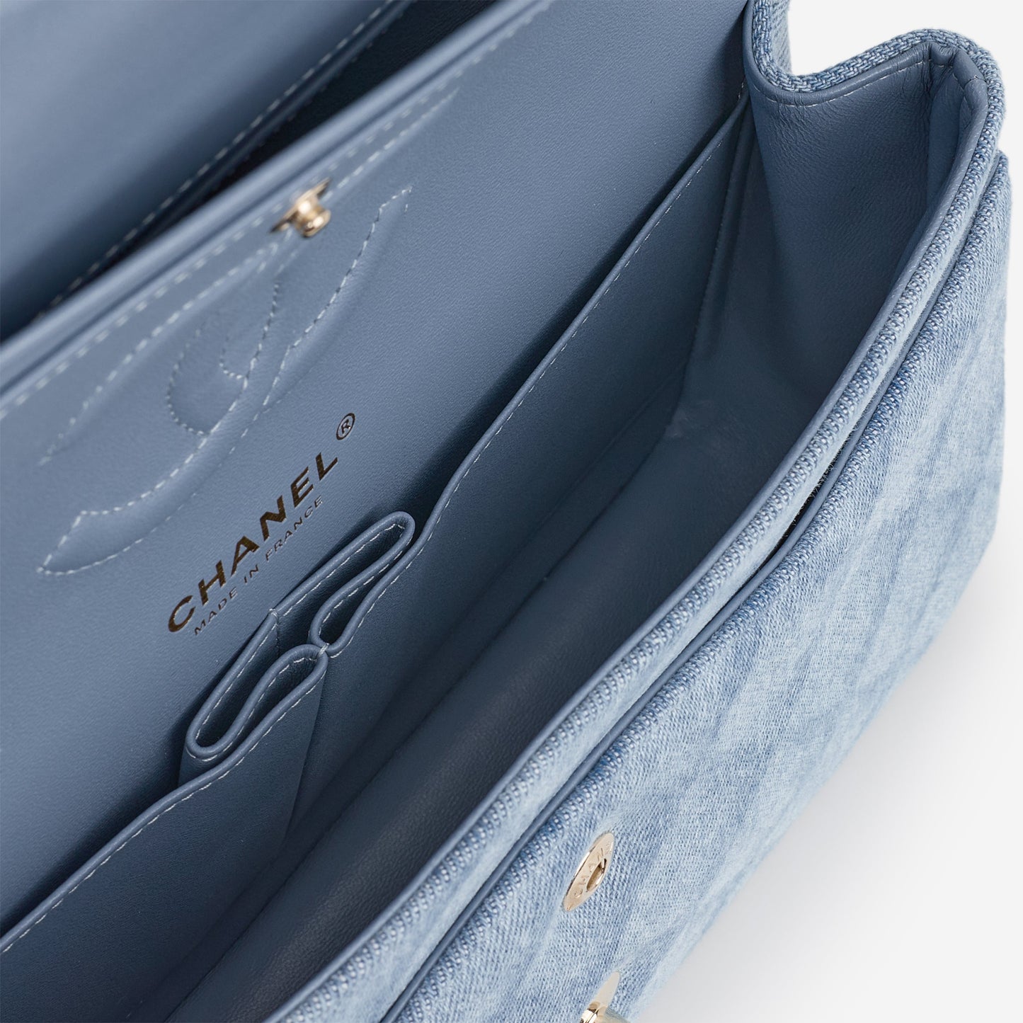 Chanel Medium Classic Flap - Light Denim Tromp L'oeil | Champagne Gold Hardware