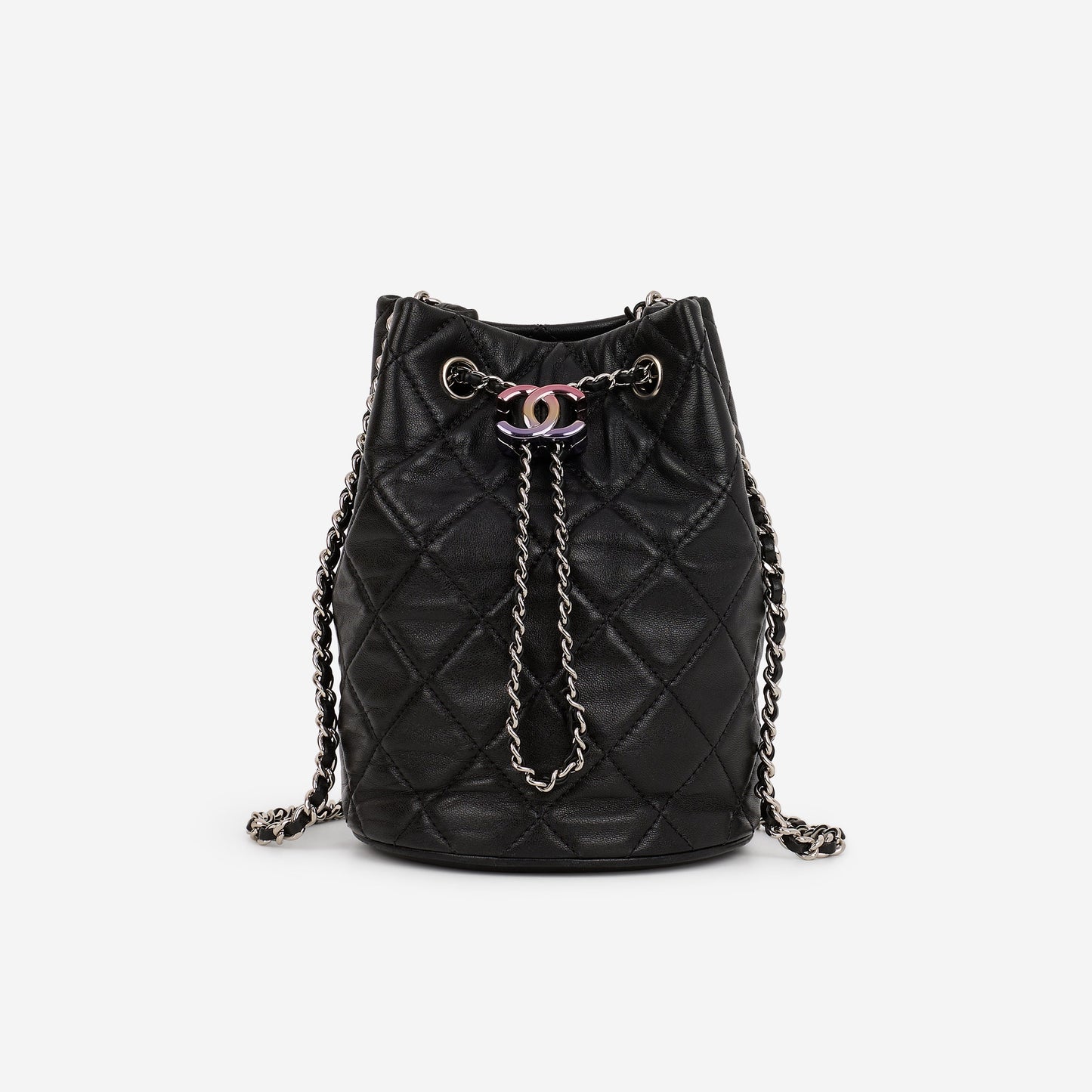 Chanel Rainbow CC Drawstring Bucket Bag - Black Lambskin | Rainbow CC Hardware