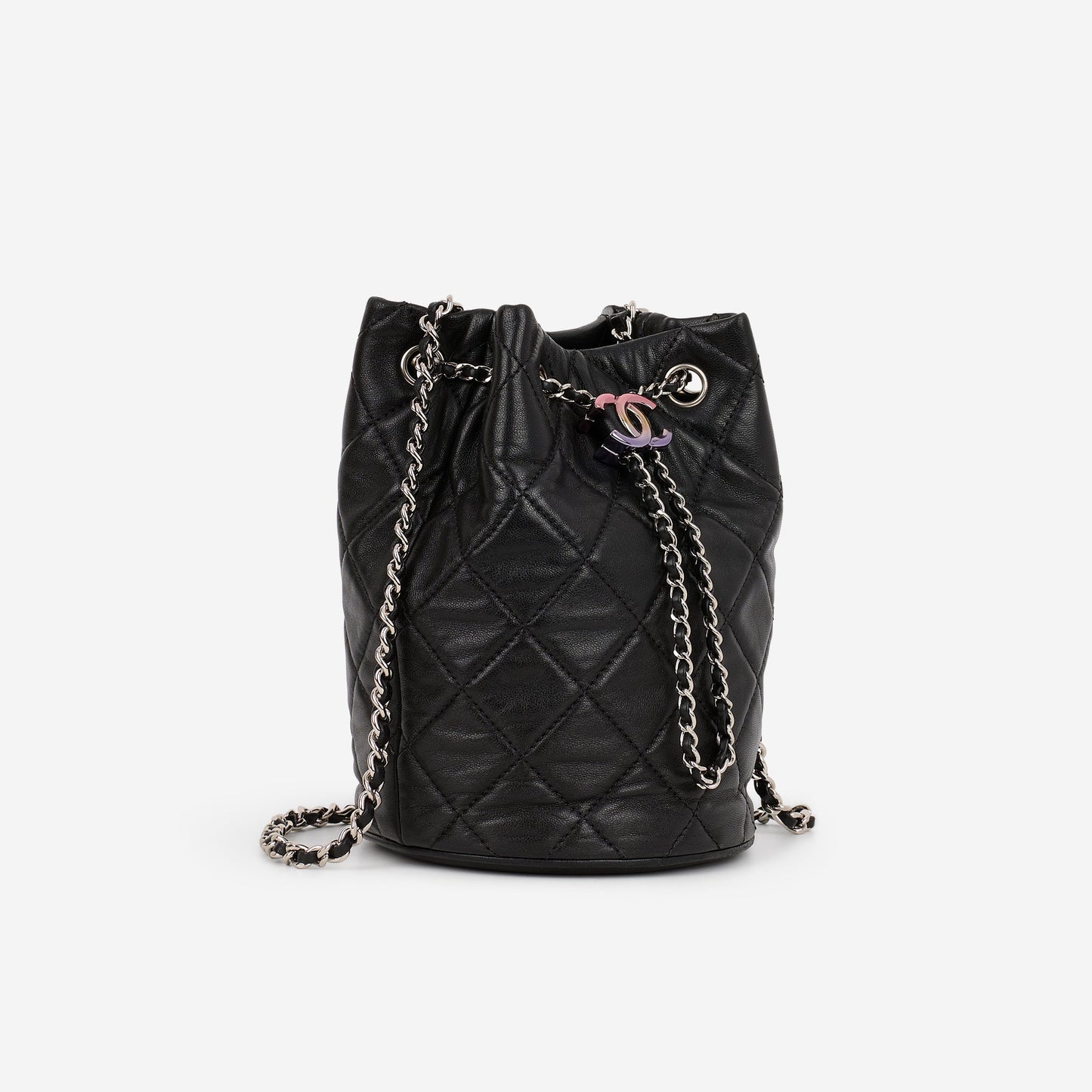 Chanel Rainbow CC Drawstring Bucket Bag - Black Lambskin | Rainbow CC Hardware