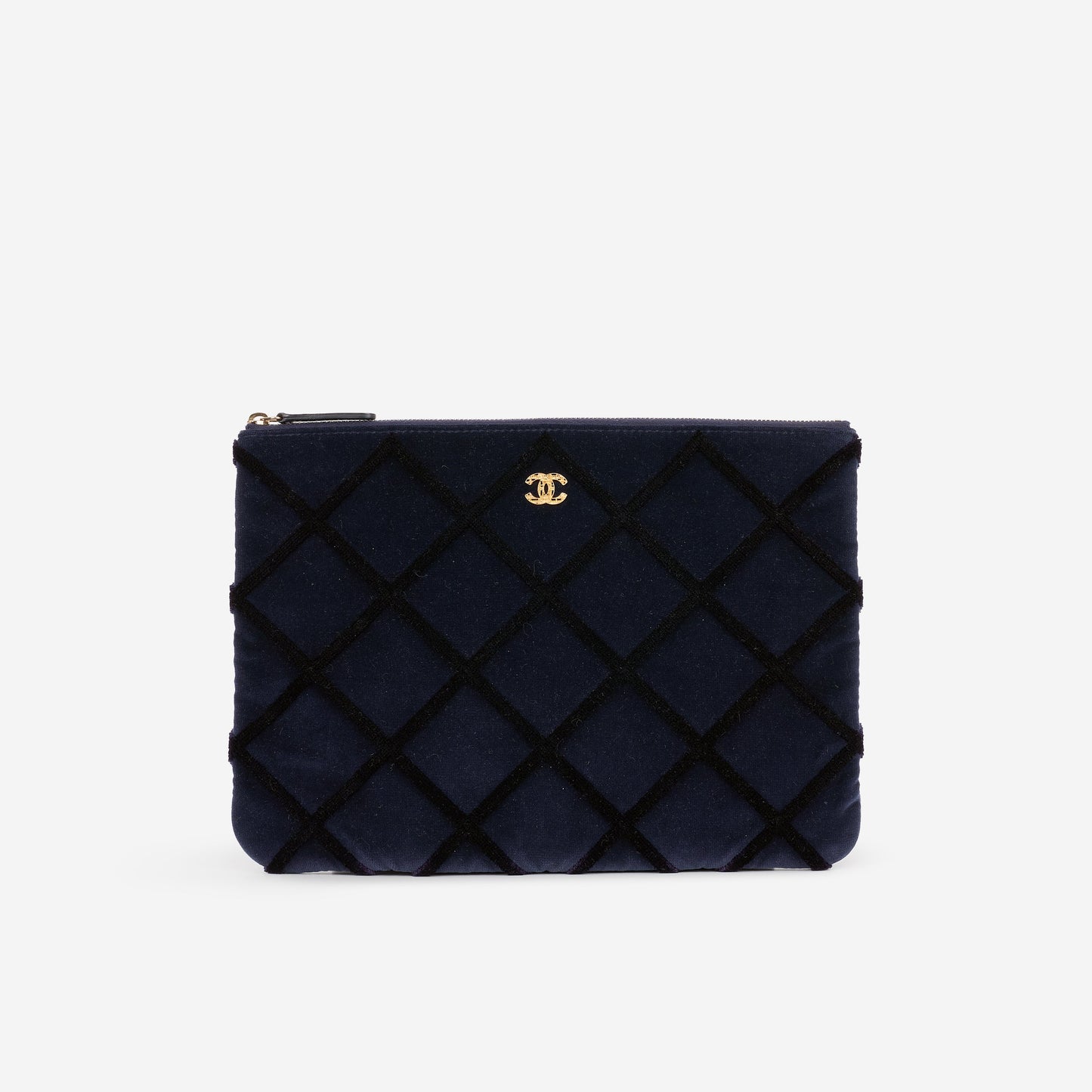 Chanel Medium O Case - Navy Black Quilted Velvet | Gold-tone Hardware