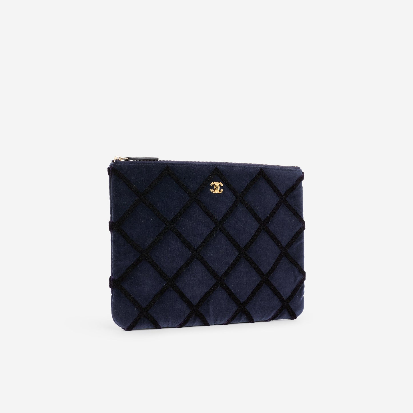 Chanel Medium O Case - Navy Black Quilted Velvet | Gold-tone Hardware