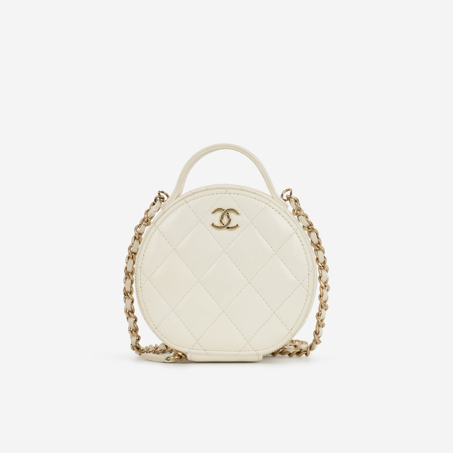 Chanel Handle with Care Vanity Case - White Patent | Champagne Gold Hardware