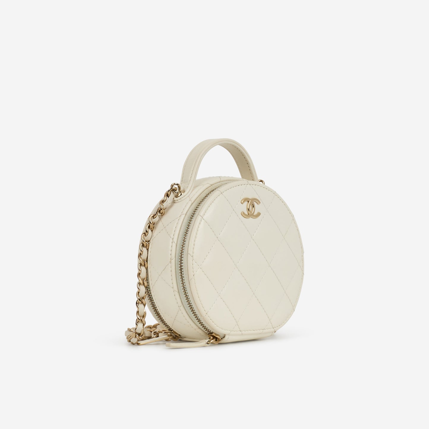 Chanel Handle with Care Vanity Case - White Patent | Champagne Gold Hardware