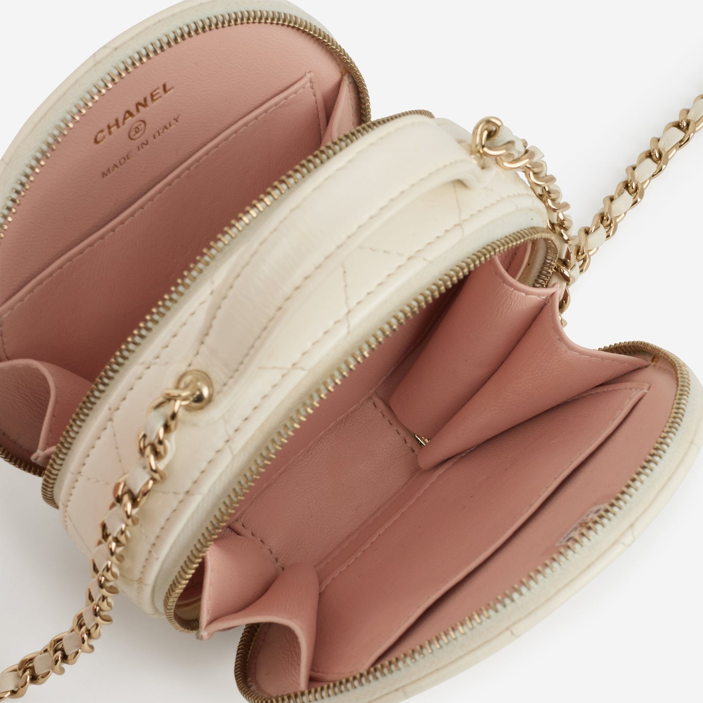 Chanel Handle with Care Vanity Case - White Patent | Champagne Gold Hardware