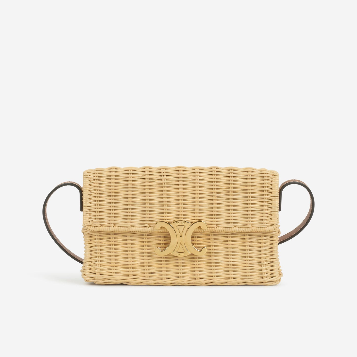 Celine Claude Shoulder Bag - Wicker / Tan Calfskin | Gold Hardware
