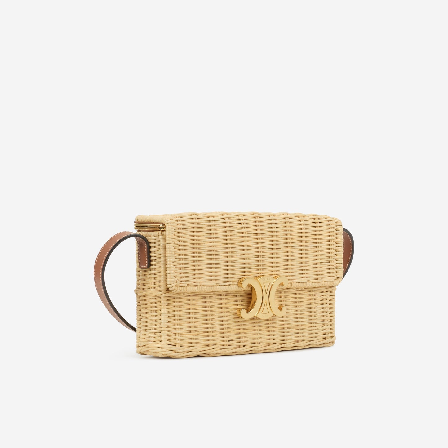 Celine Claude Shoulder Bag - Wicker / Tan Calfskin | Gold Hardware