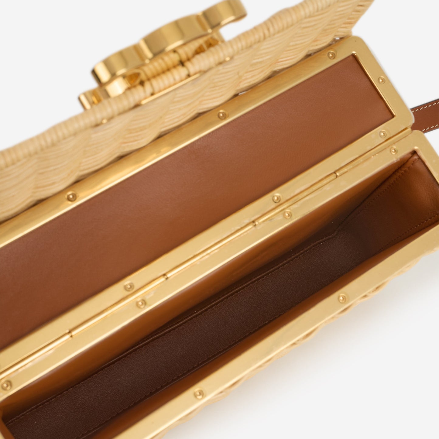 Celine Claude Shoulder Bag - Wicker / Tan Calfskin | Gold Hardware