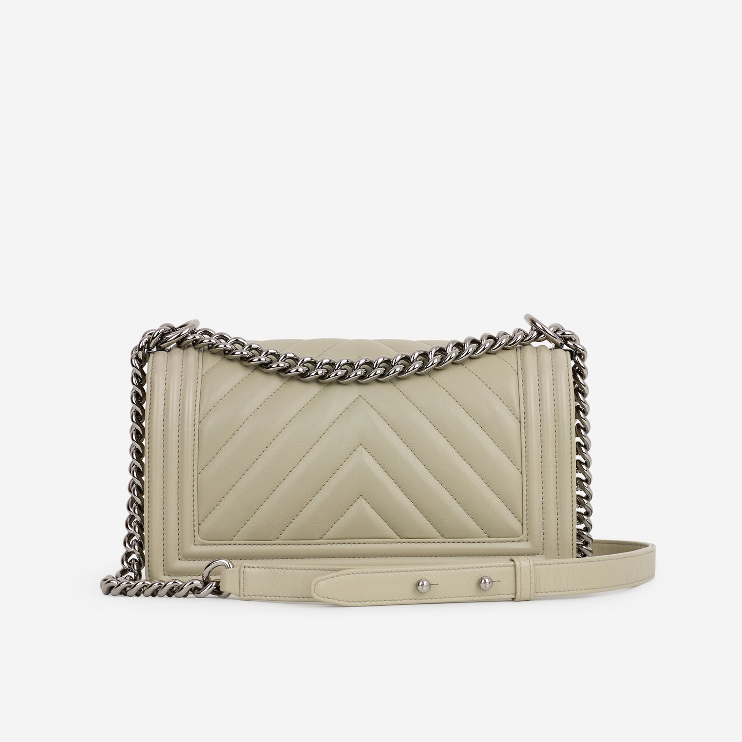 Chanel Old Medium Boy Bag - Grey Chevron | Silver Hardware