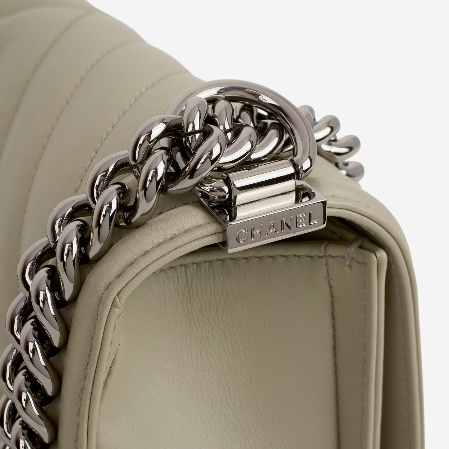 Chanel Old Medium Boy Bag - Grey Chevron | Silver Hardware