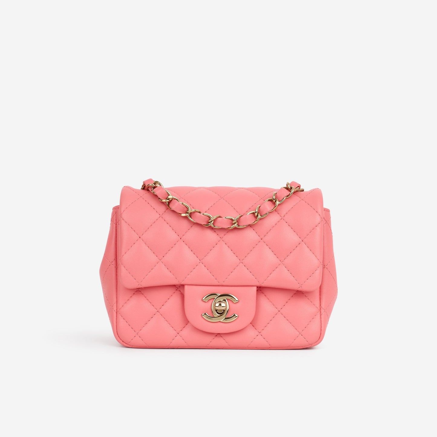 Chanel Mini Square Classic Flap - Pink Lambskin | Champagne Gold Hardware
