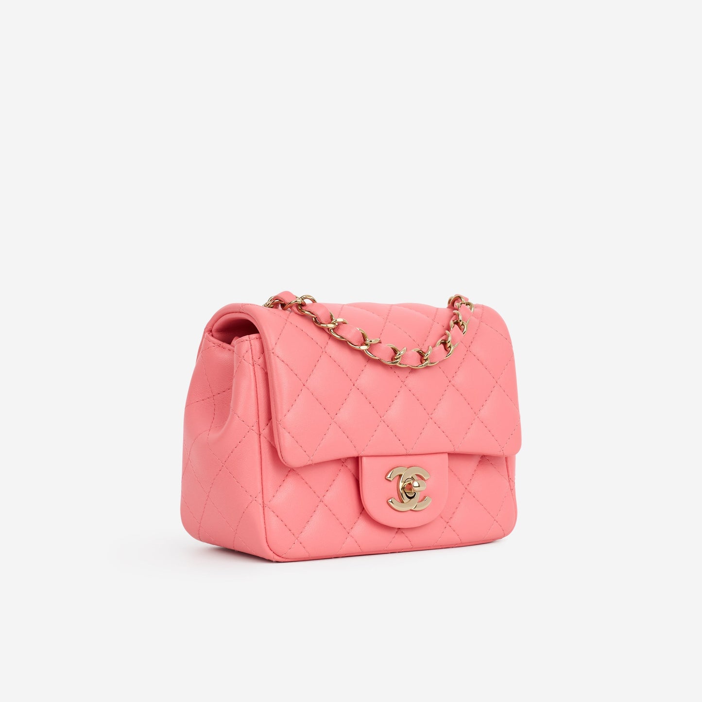 Chanel Mini Square Classic Flap - Pink Lambskin | Champagne Gold Hardware