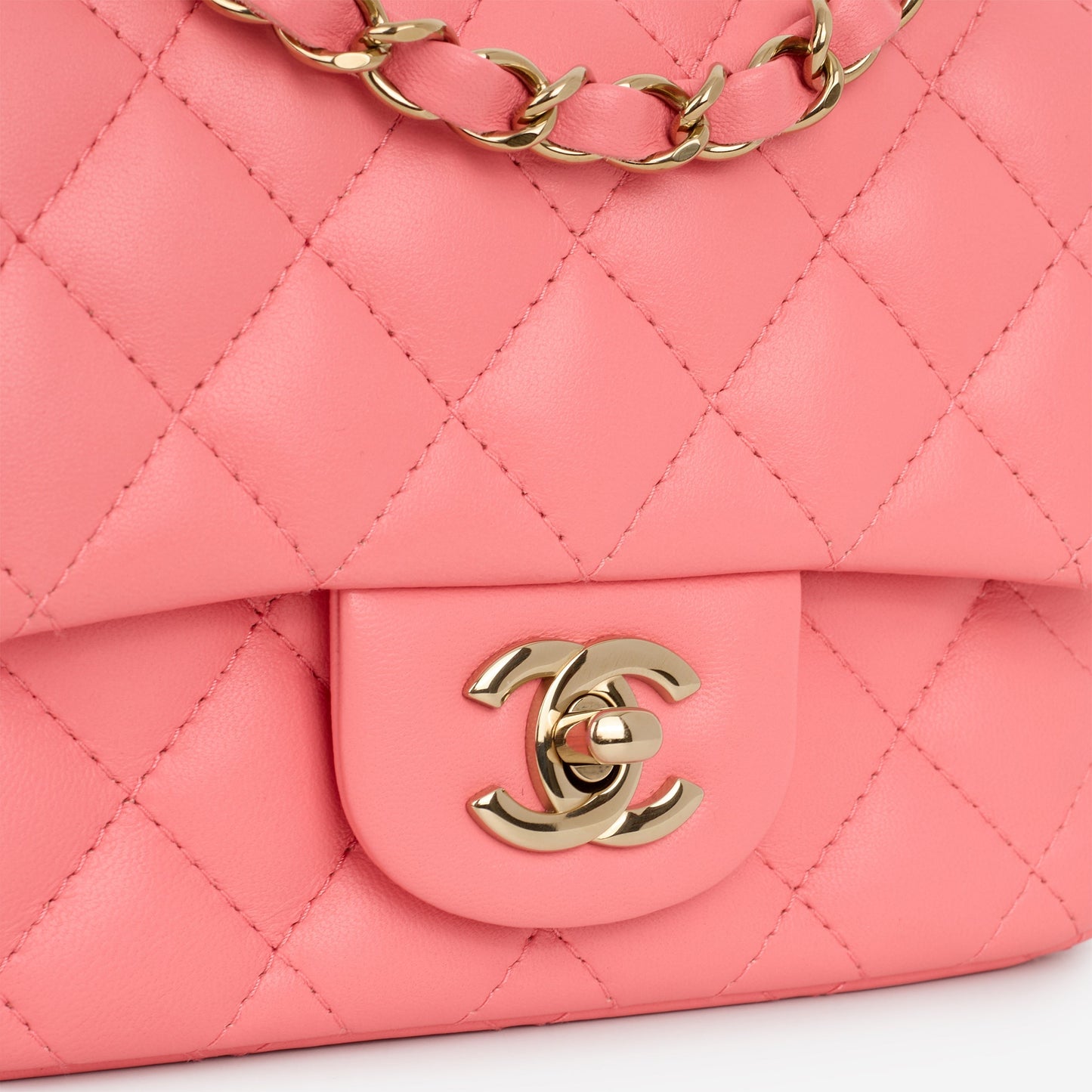 Chanel Mini Square Classic Flap - Pink Lambskin | Champagne Gold Hardware