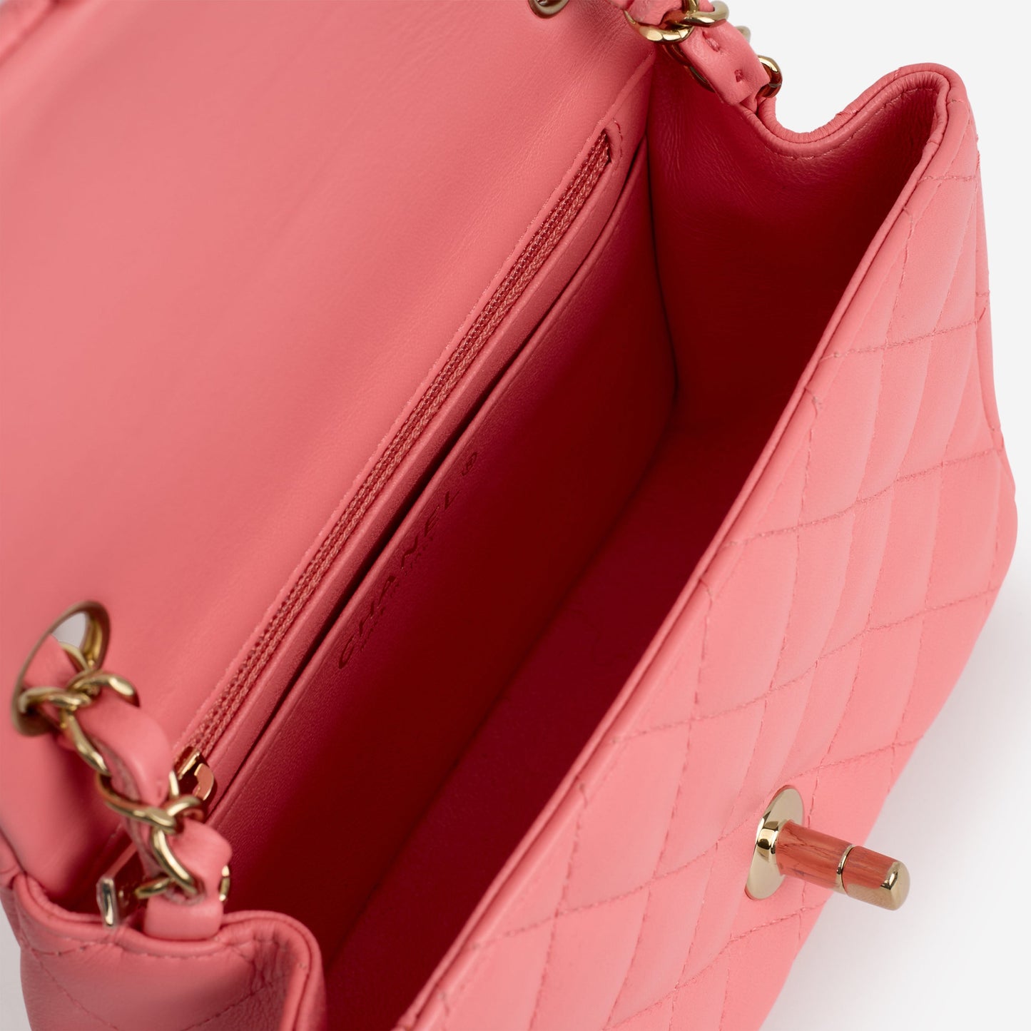 Chanel Mini Square Classic Flap - Pink Lambskin | Champagne Gold Hardware
