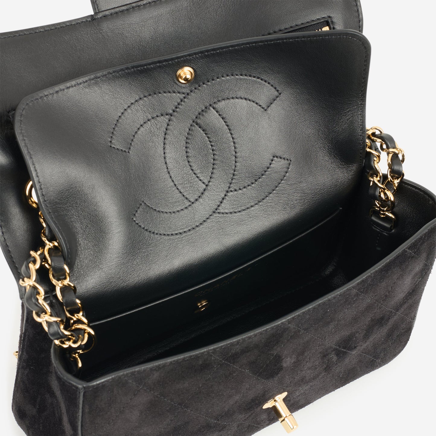 Chanel SS26 Medium Flap - Black Suede | Gold Hardware