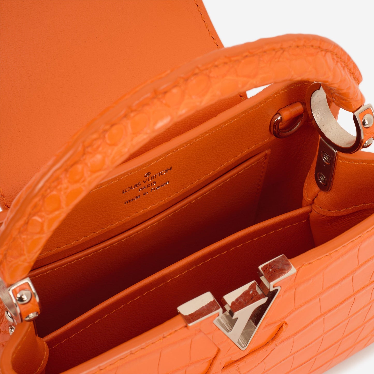 Louis Vuitton Mini Capucines - Orange Alligator Mississippiensis | Silver Hardware