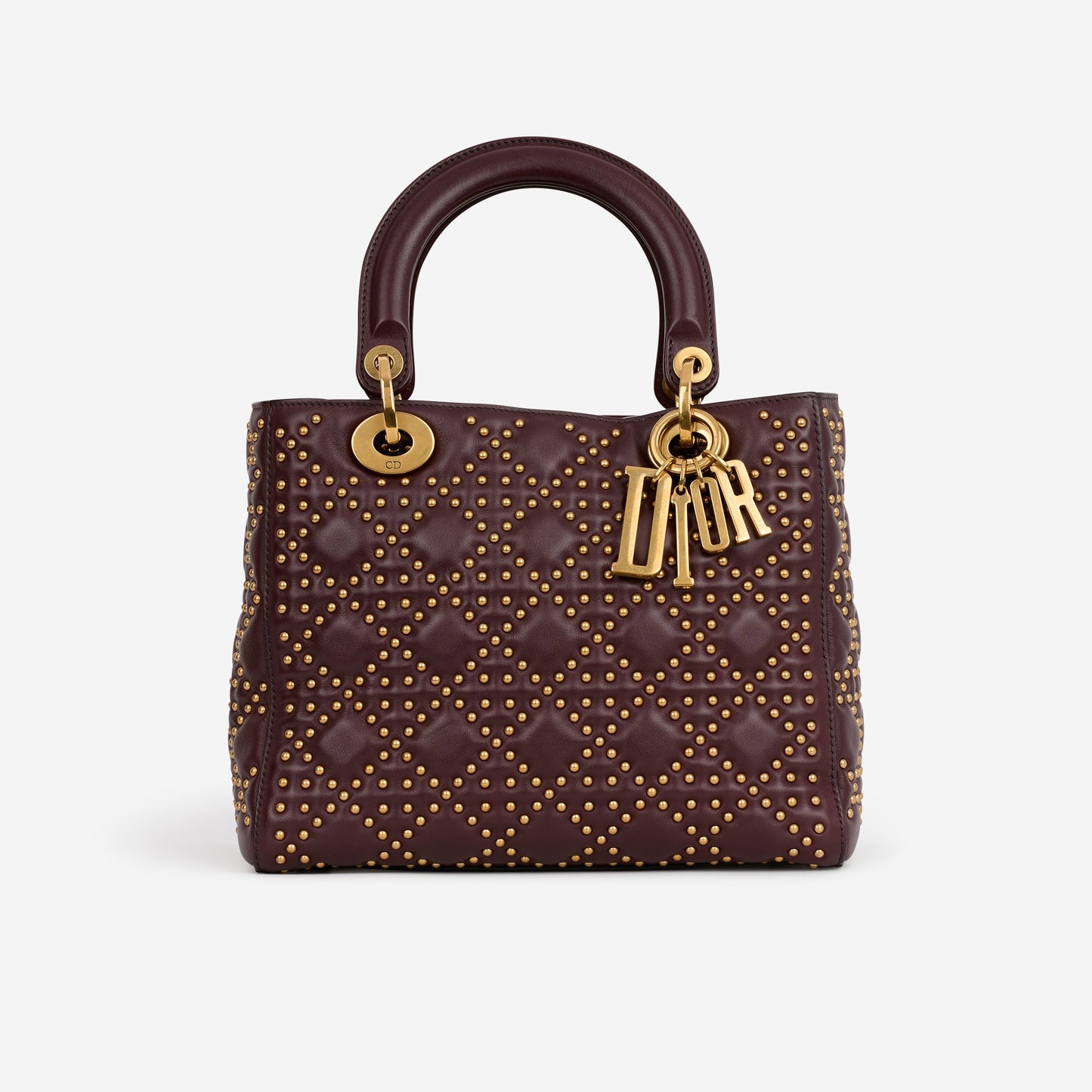 Dior Medium Lady Dior - Burgundy Studded Lambskin | Gold Hardware